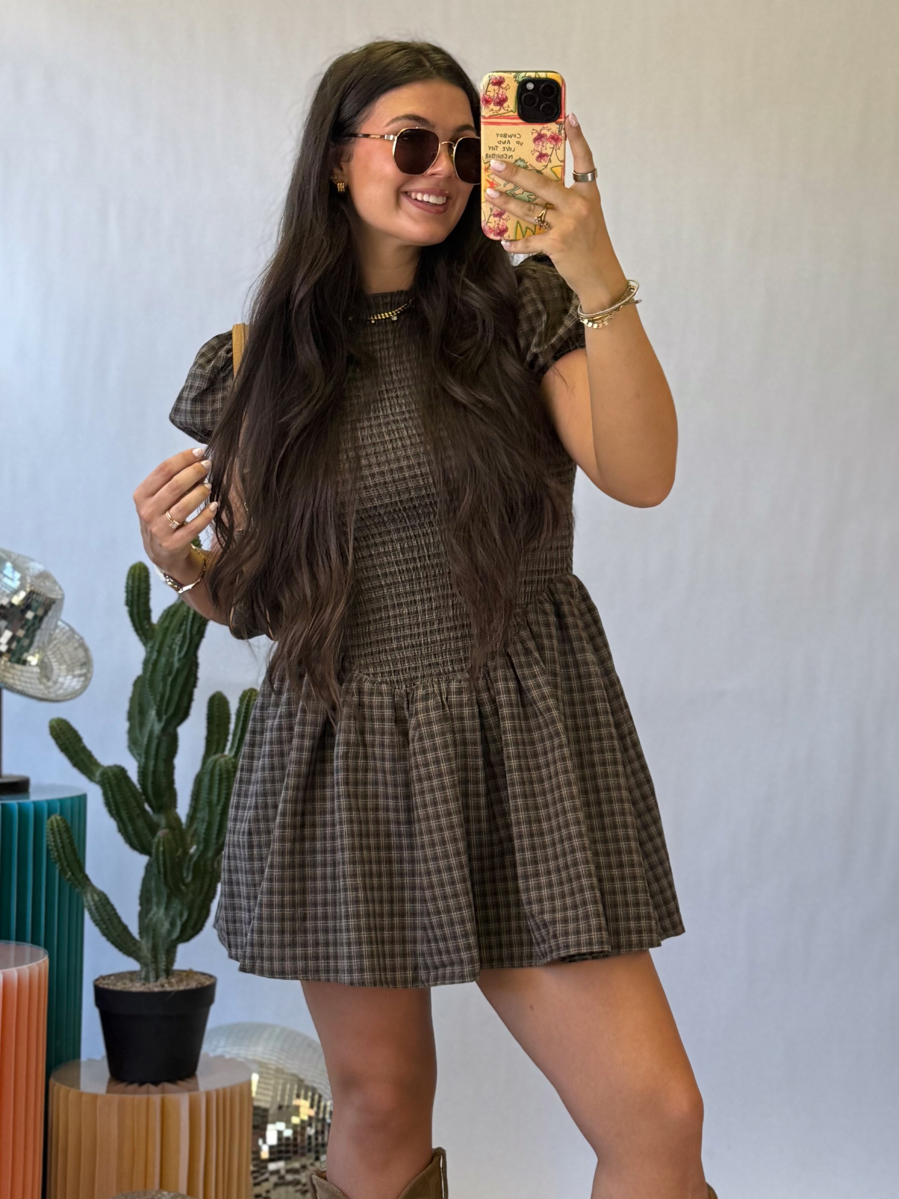 The Mocha Harvest Smocked Mini Dress