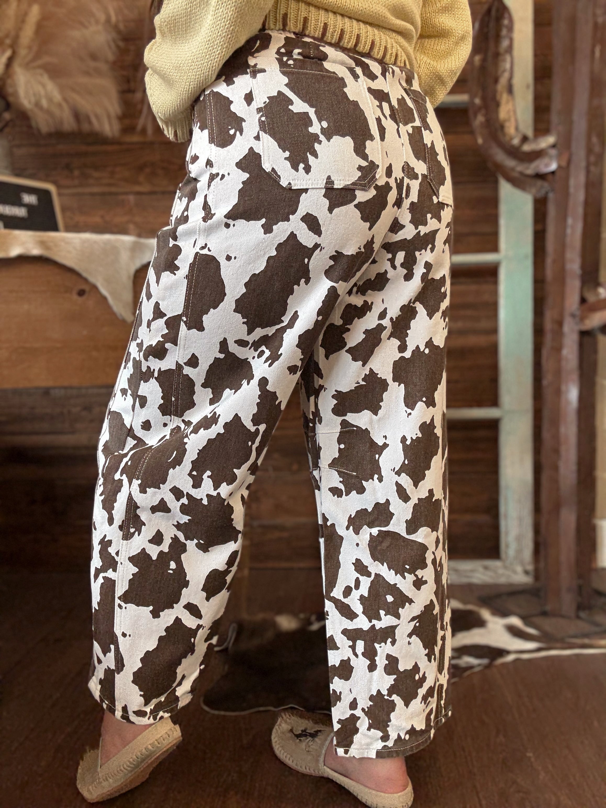 The Ines Cow Print Barrel Jeans