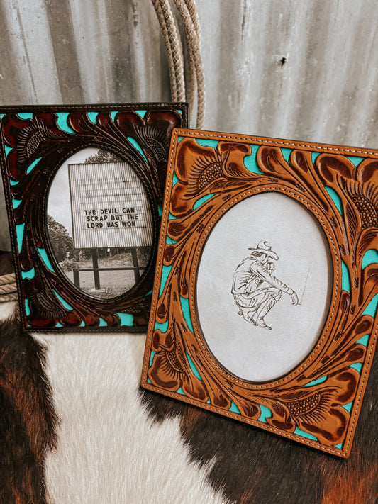 The Tooled Leather Turquoise Large Frame
