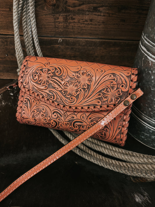 The Coral Tooled Leather Crossbody Purse