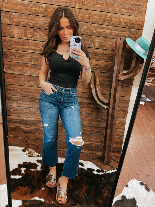 The Ariat High Rise Caroly Flare Crop Jeans