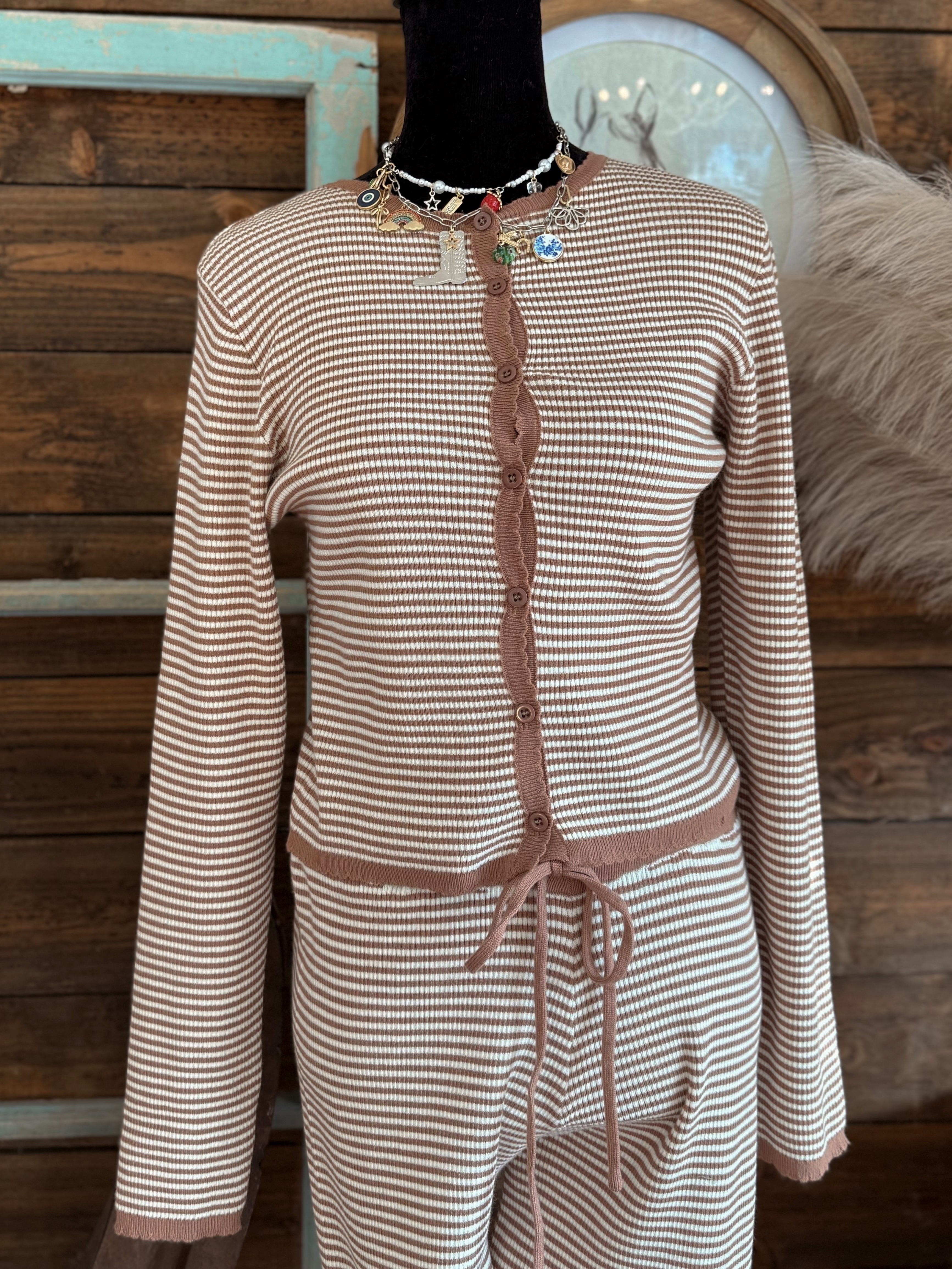 The Indigo Striped Button Top