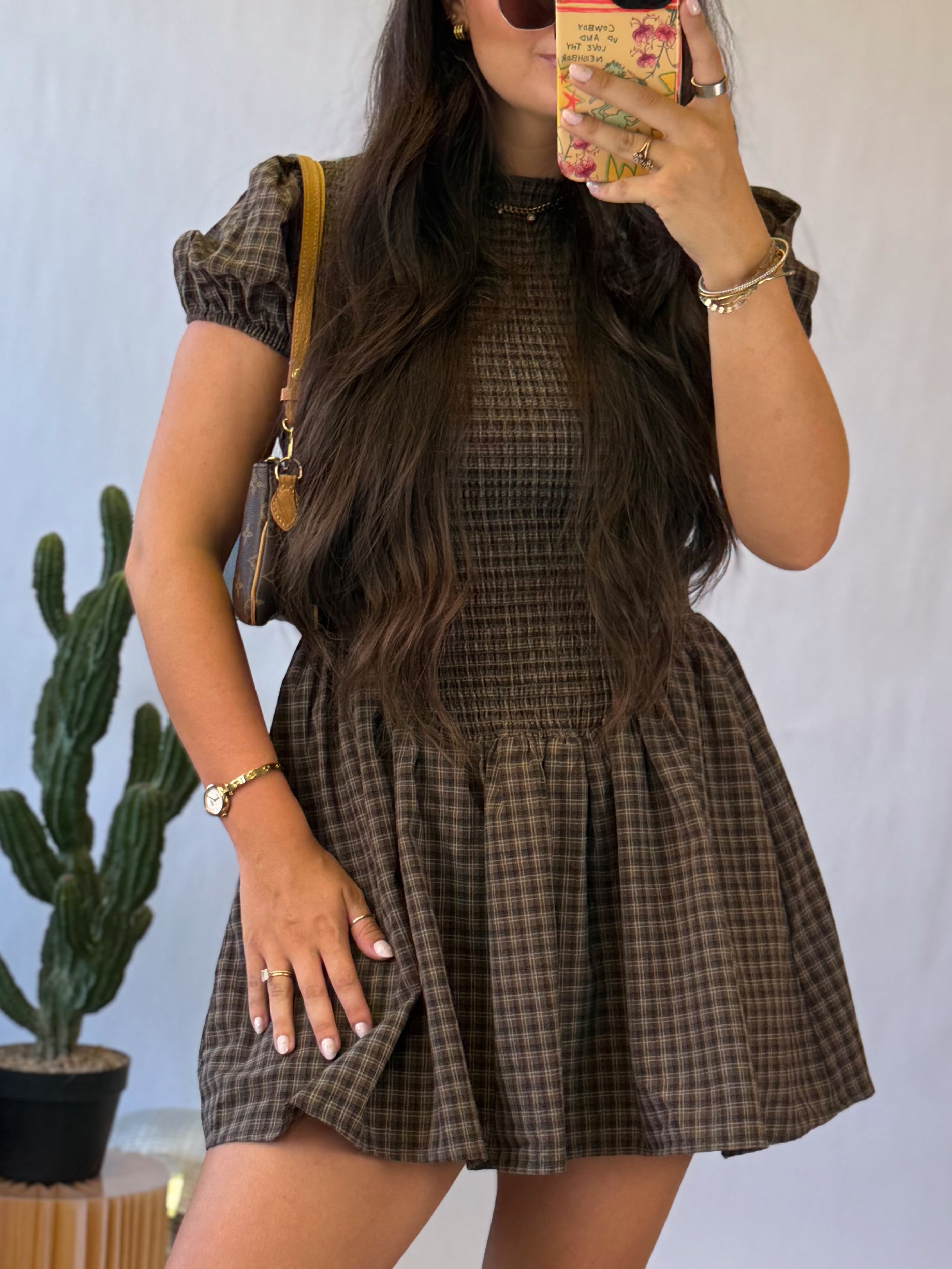 The Mocha Harvest Smocked Mini Dress