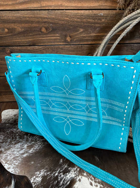 The Boot Stitch Tote Purse (Turquoise)