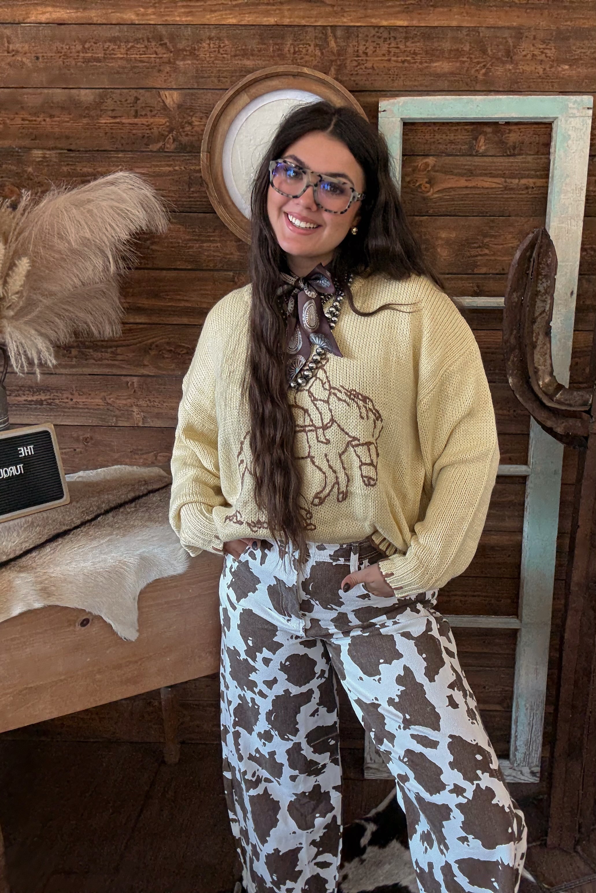 The Ines Cow Print Barrel Jeans