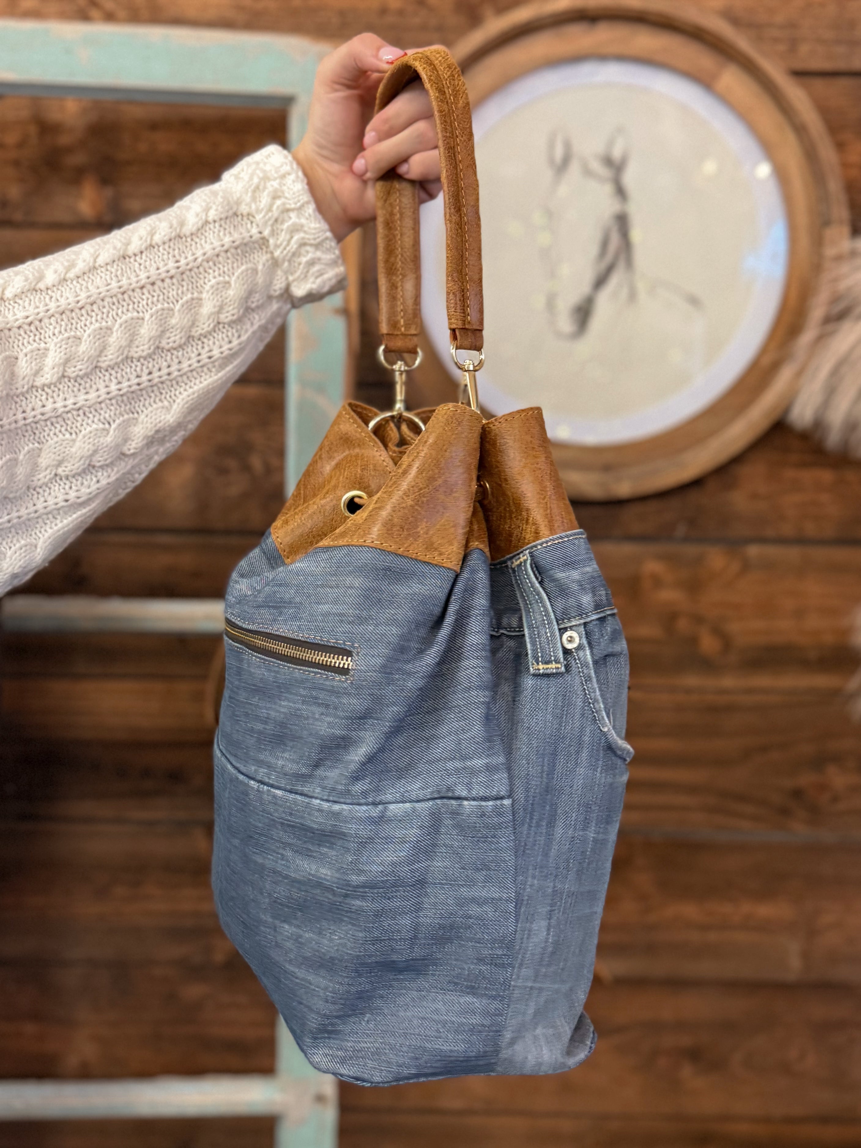 The Blue Jean Bandit Bucket Bag