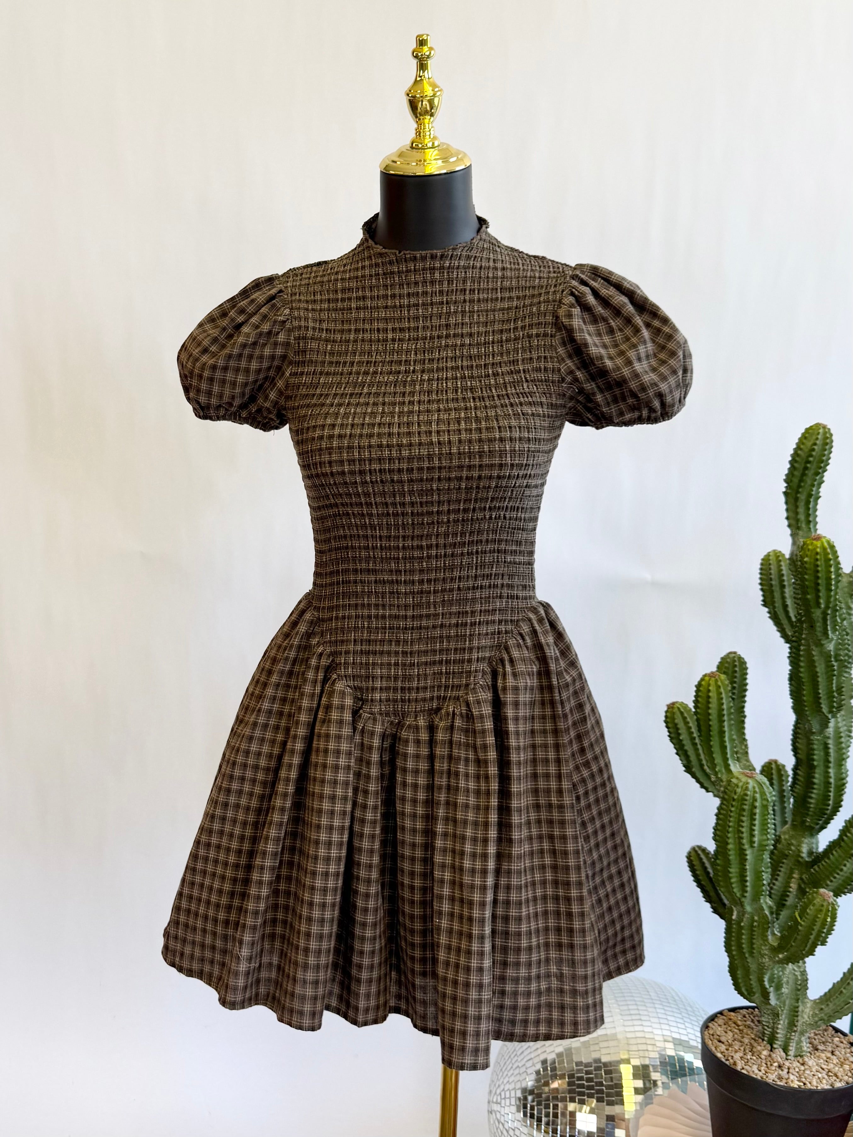 The Mocha Harvest Smocked Mini Dress