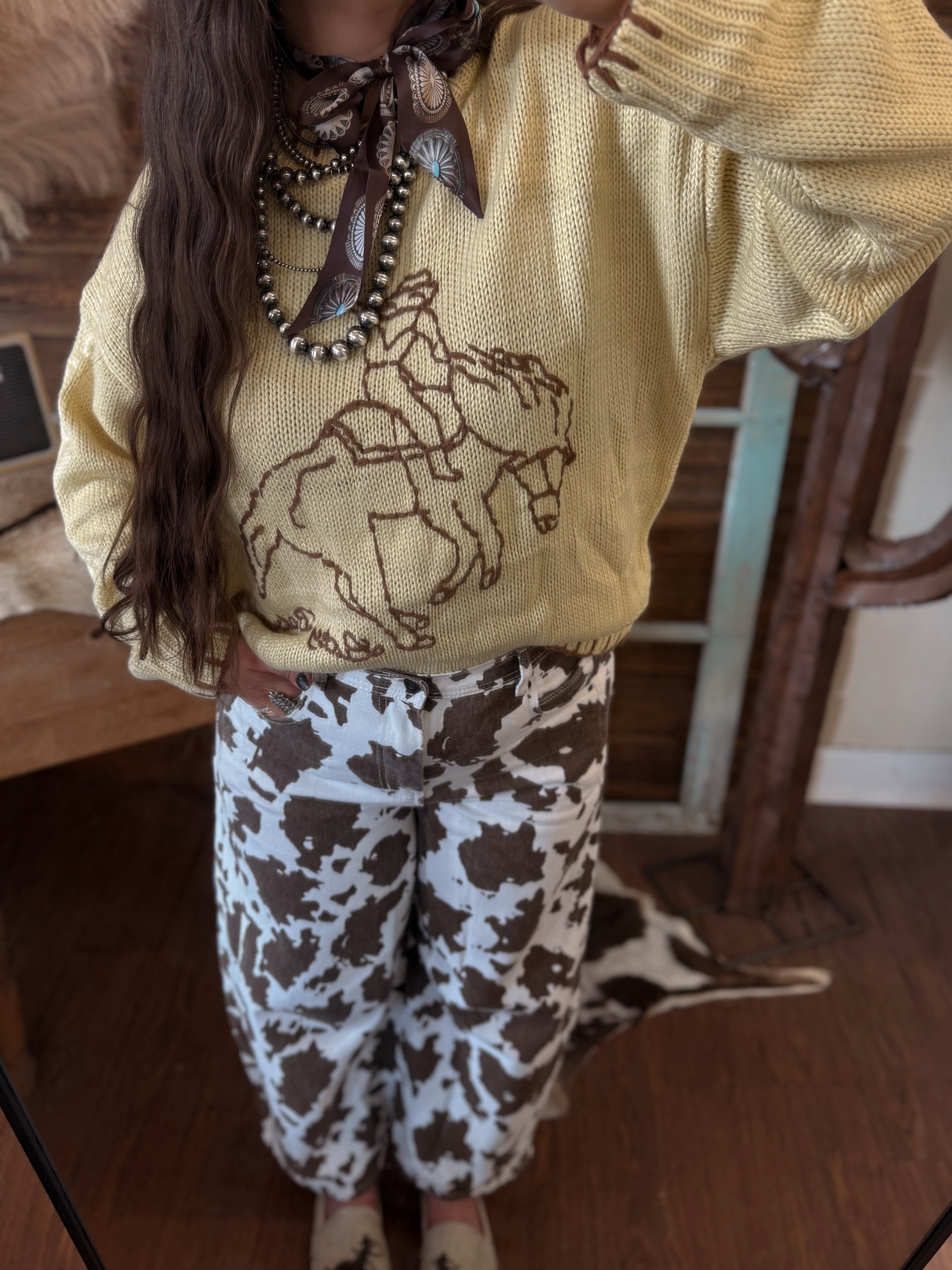 The Ines Cow Print Barrel Jeans