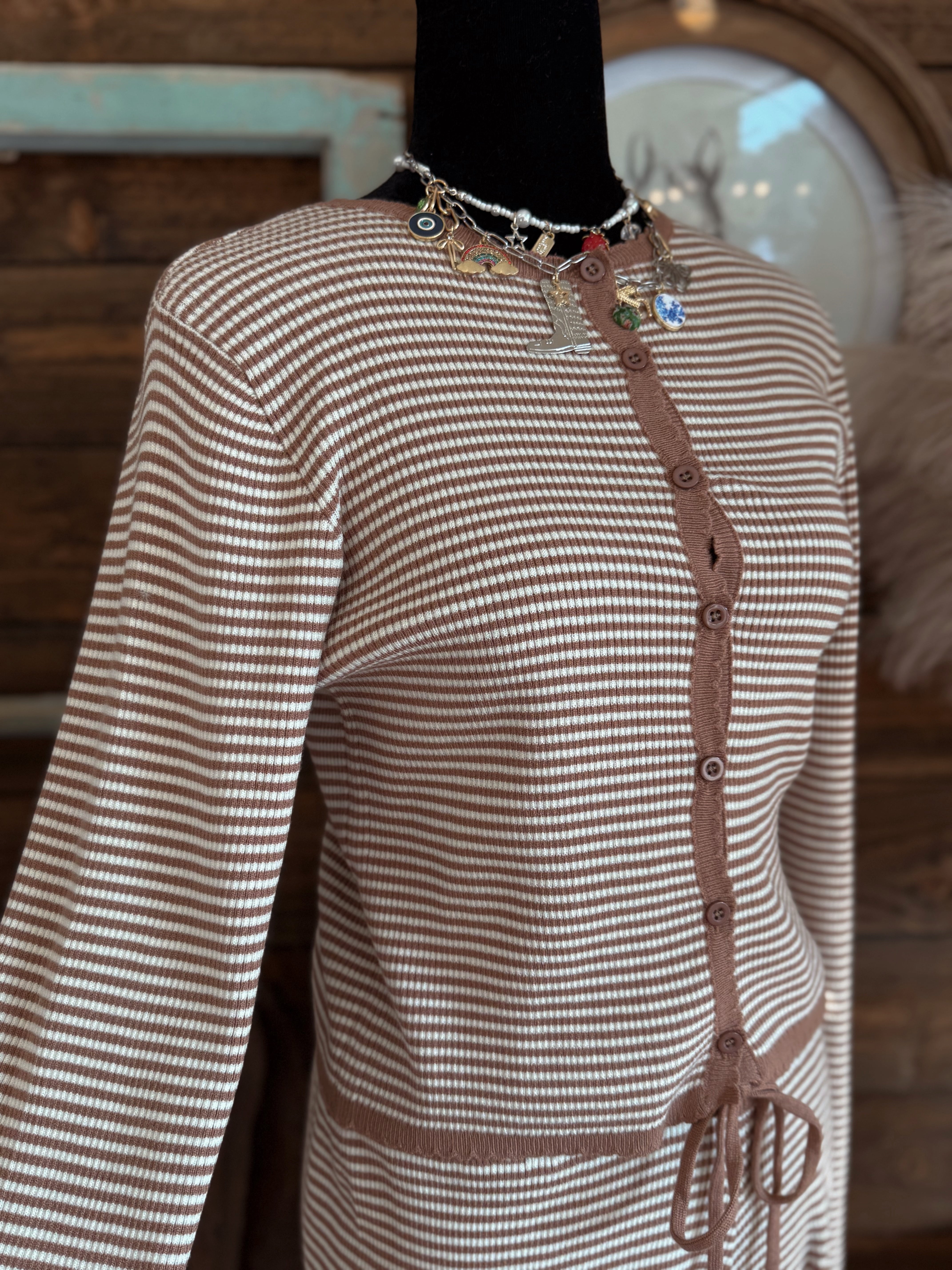 The Indigo Striped Button Top