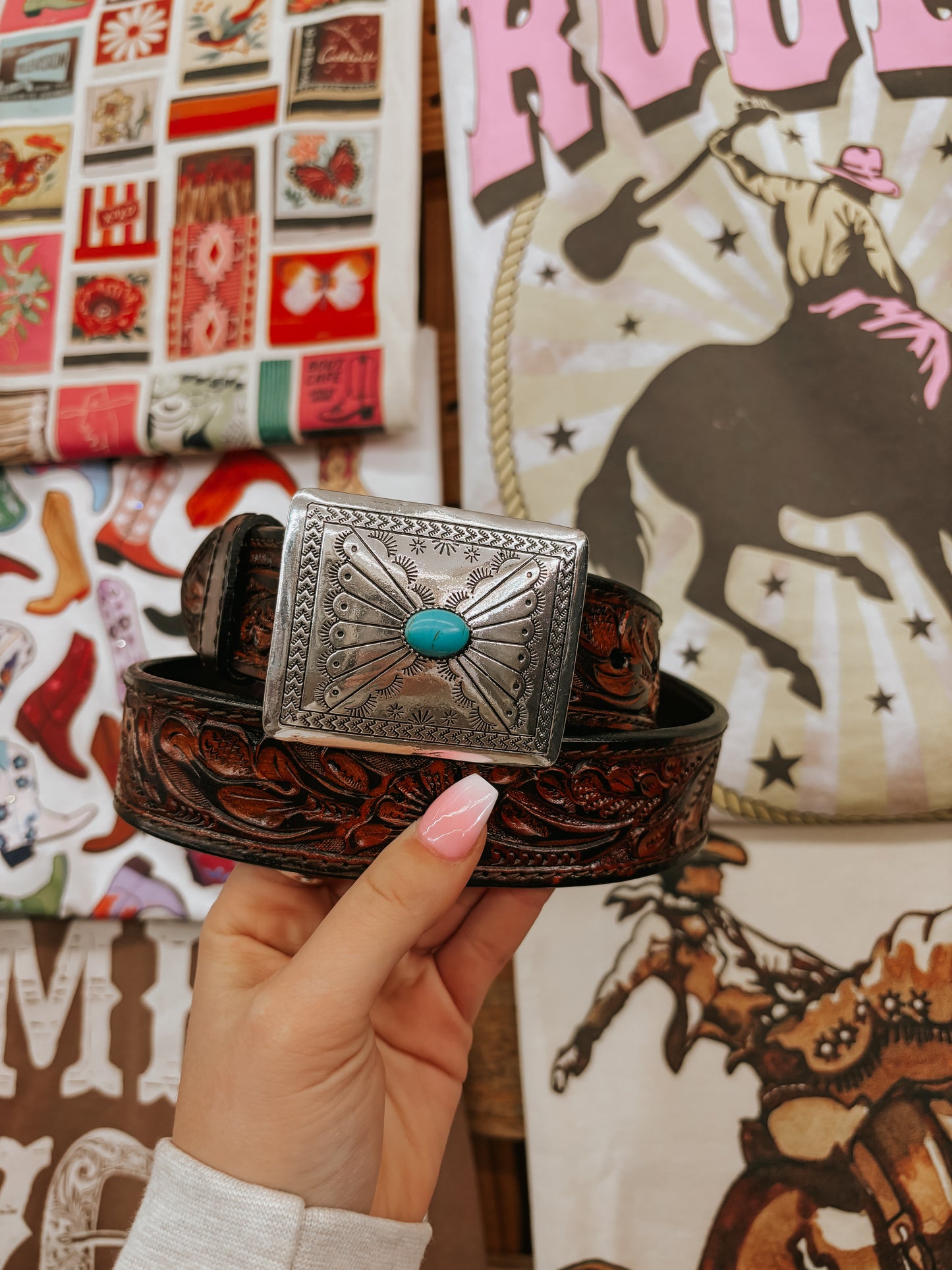 The Turquoise & Silver Rectangular Bowtie Belt Buckle