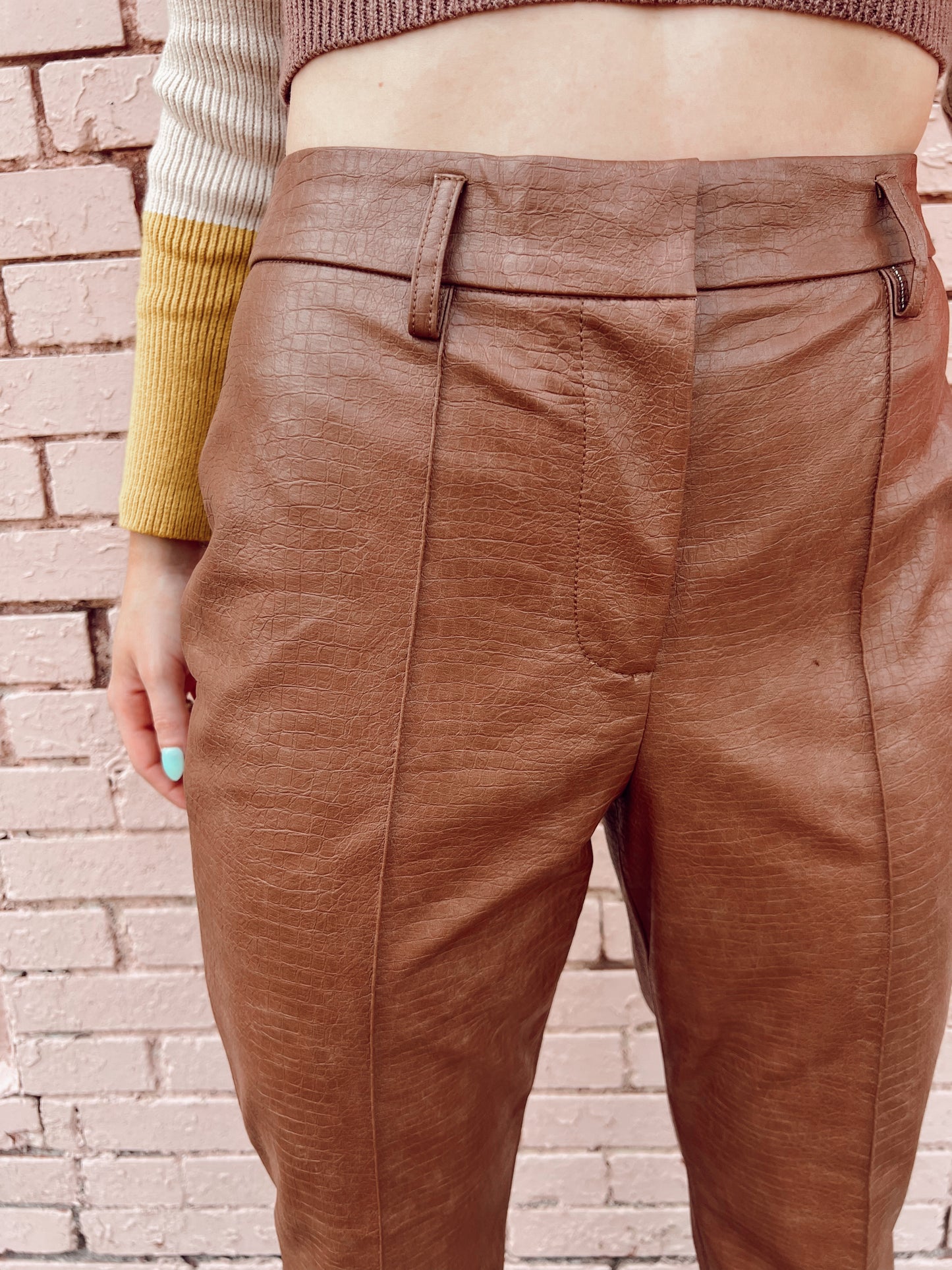 The Always Edgy Snake Print Leather Pants - Brown
