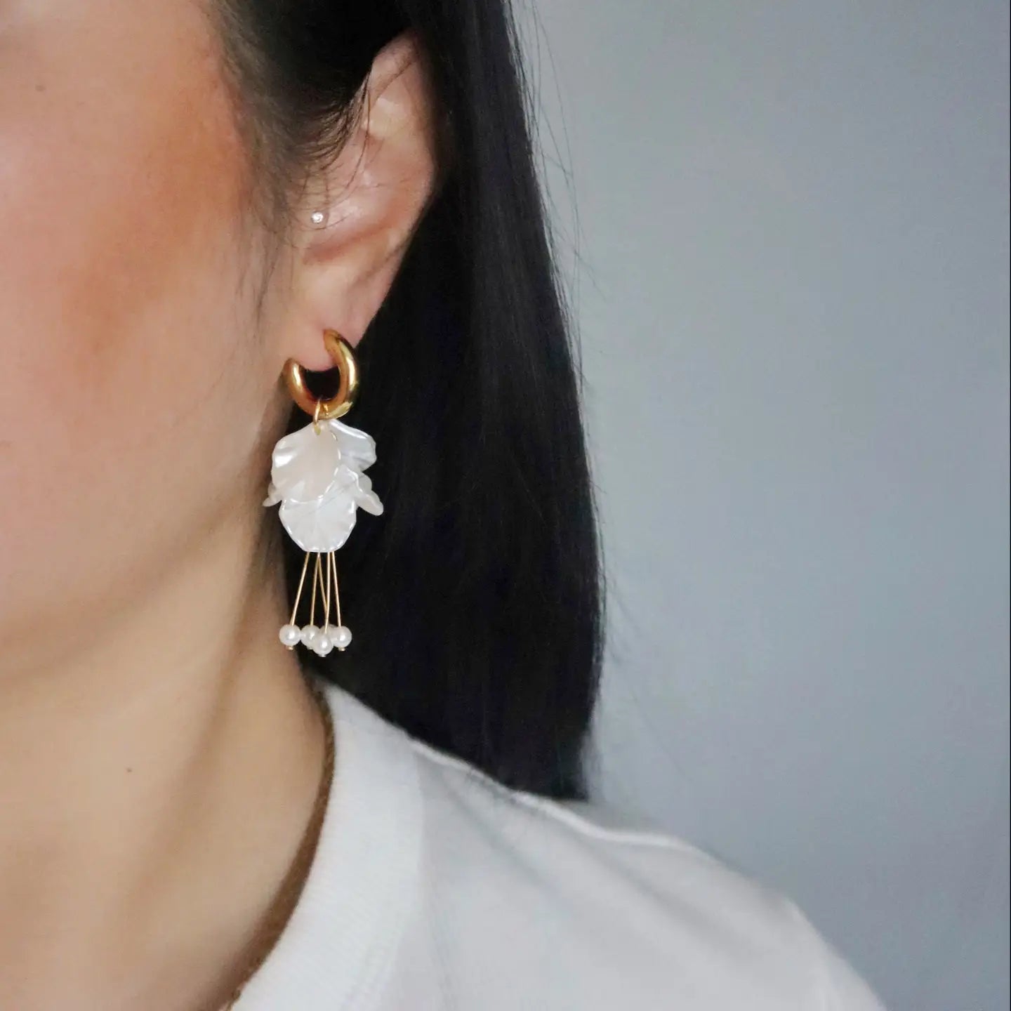 The Pearl Petal Drop Hoop Earrings