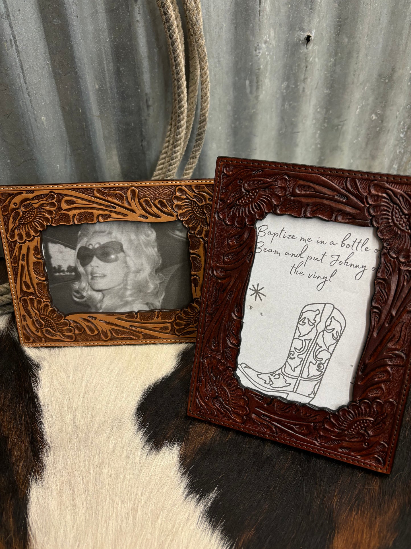 The Tooled Leather Natural Medium Frame