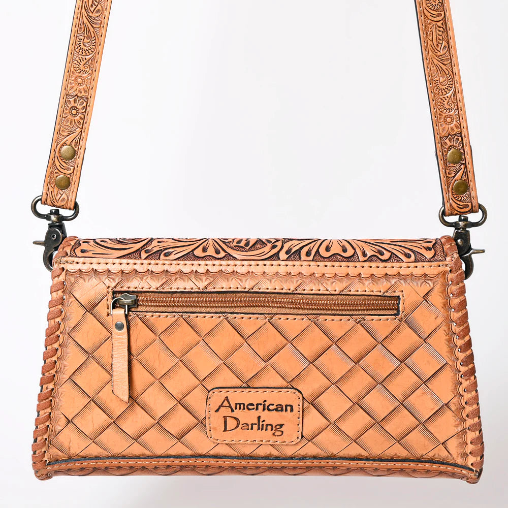 The American Darling Antique Tan Tooled Leather Purse