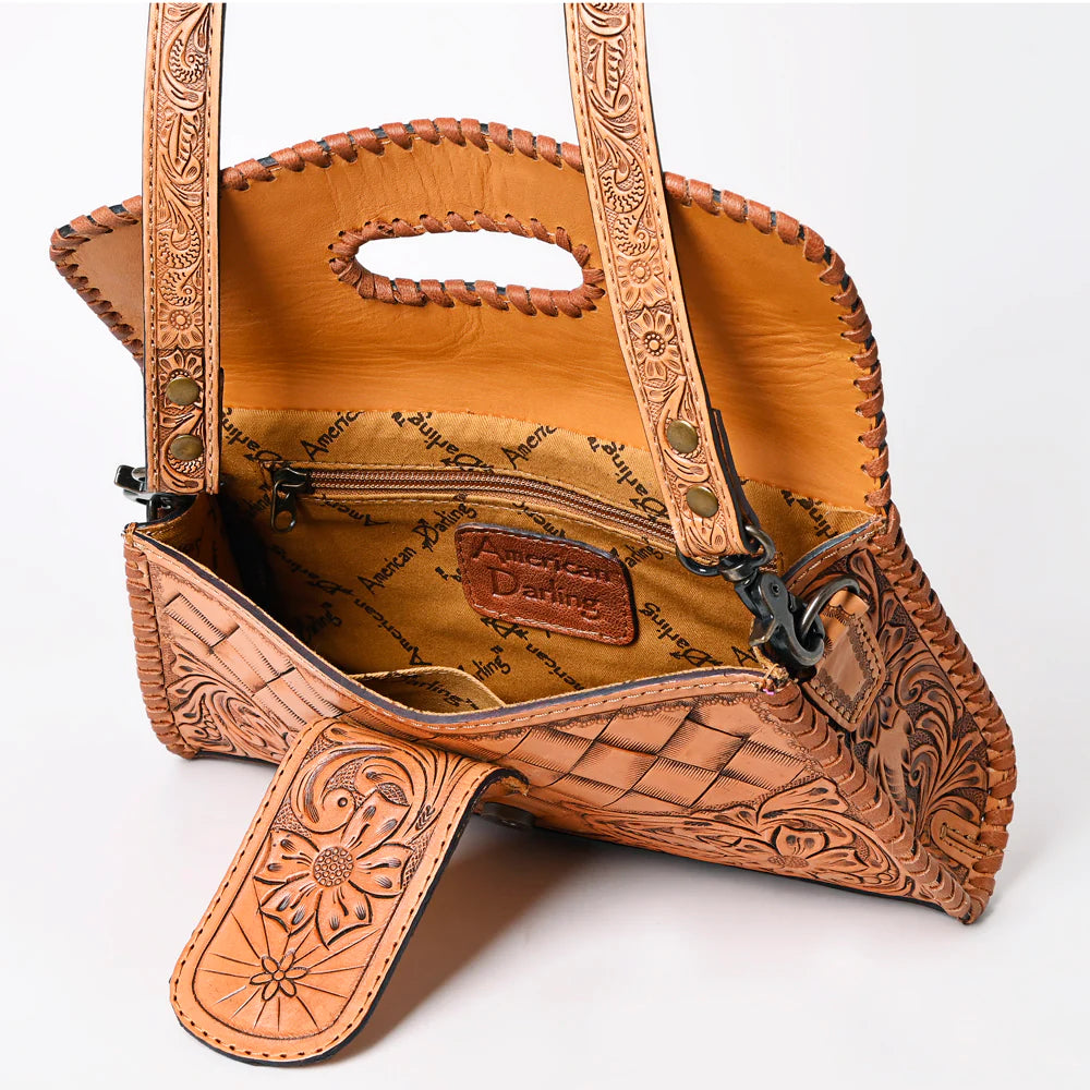The American Darling Antique Tan Tooled Leather Purse