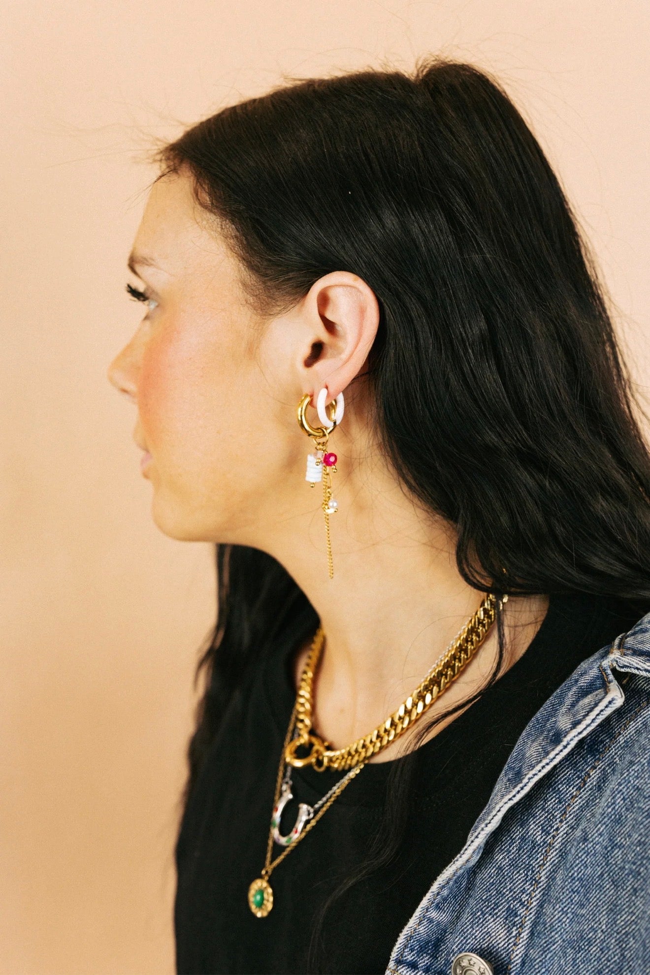 The Ella Beaded Charm Drop Hoop