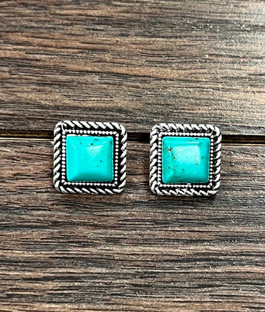 The Iris Square Turquoise Stud Earrings