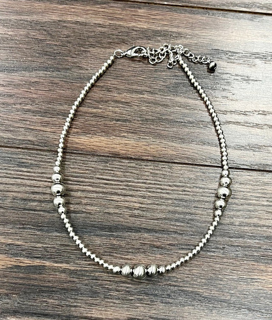 The Stoney Handmade Silver Navajo Bead Necklace