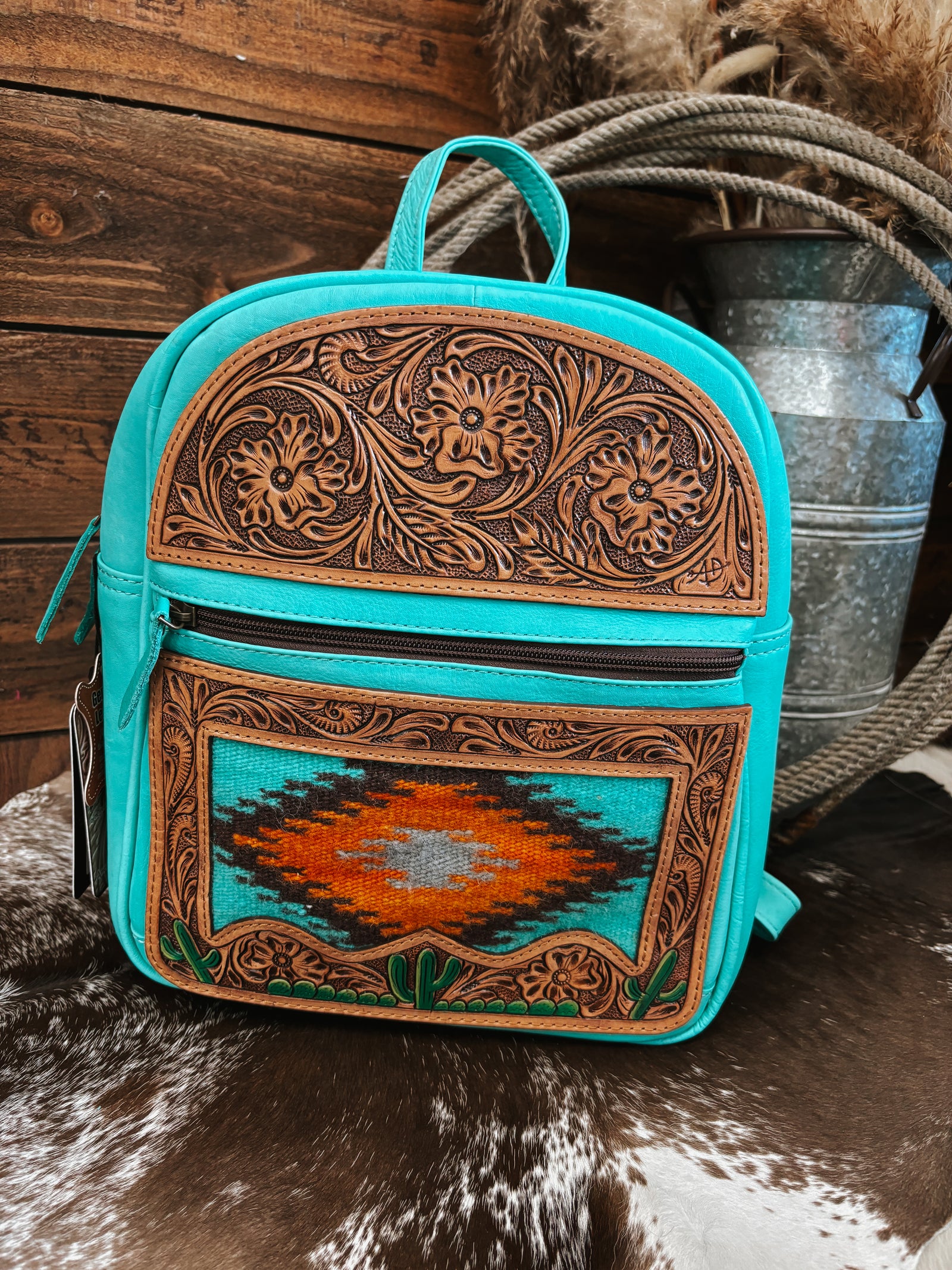 The Sedona Tooled Leather Backpack – The Turquoise Pistol
