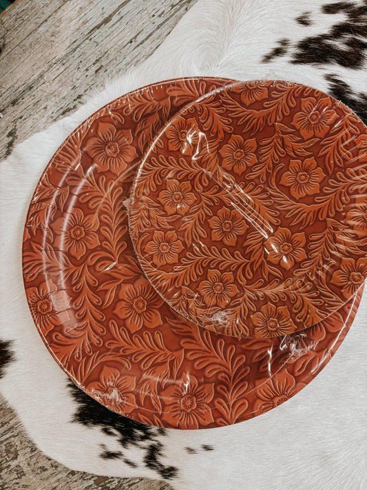 The Floral Tooled Leather Dessert Plates (8 pack)