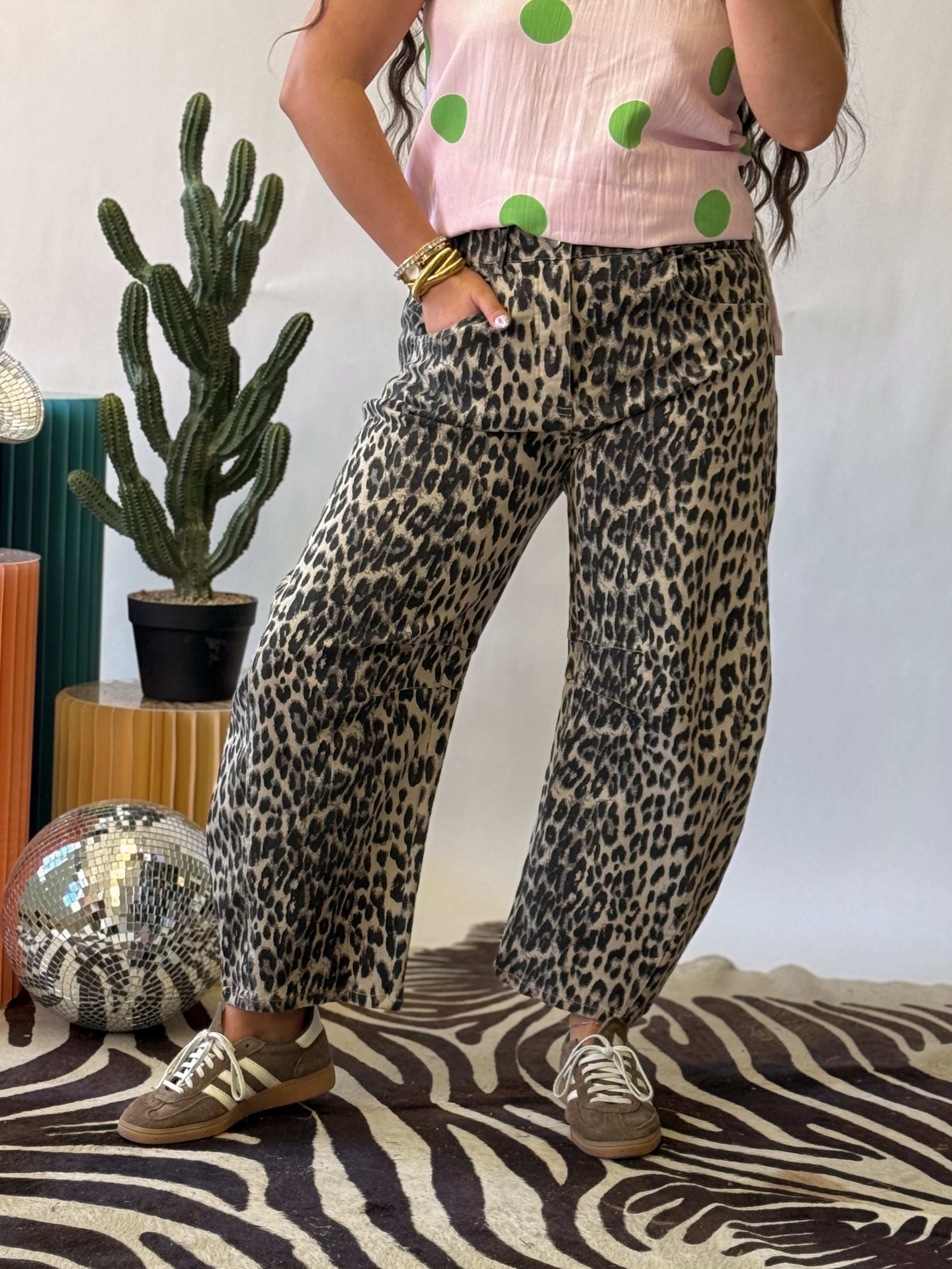 The Lala Leopard Barrel Jeans