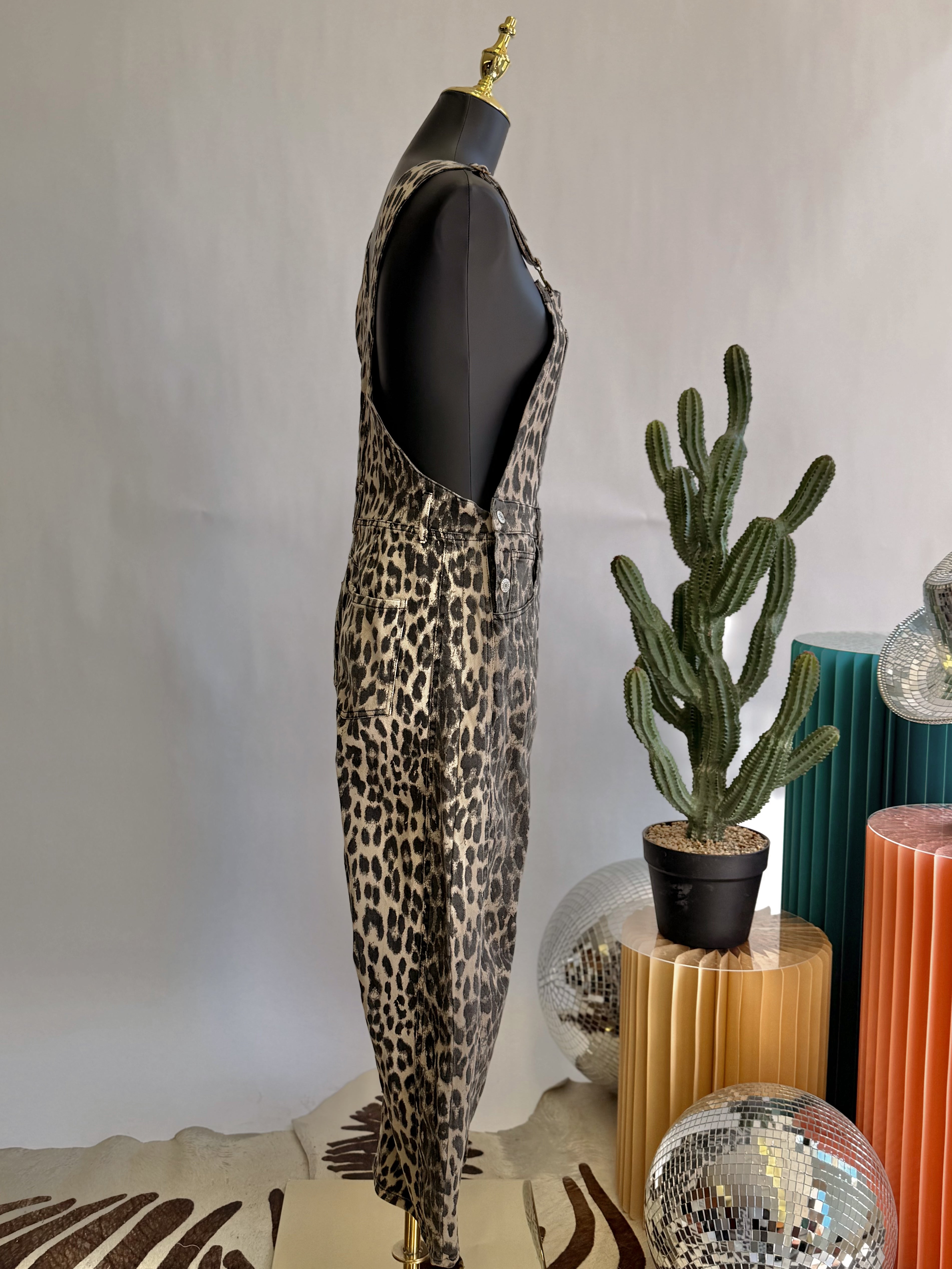 The Lala Leopard Barrel Overalls