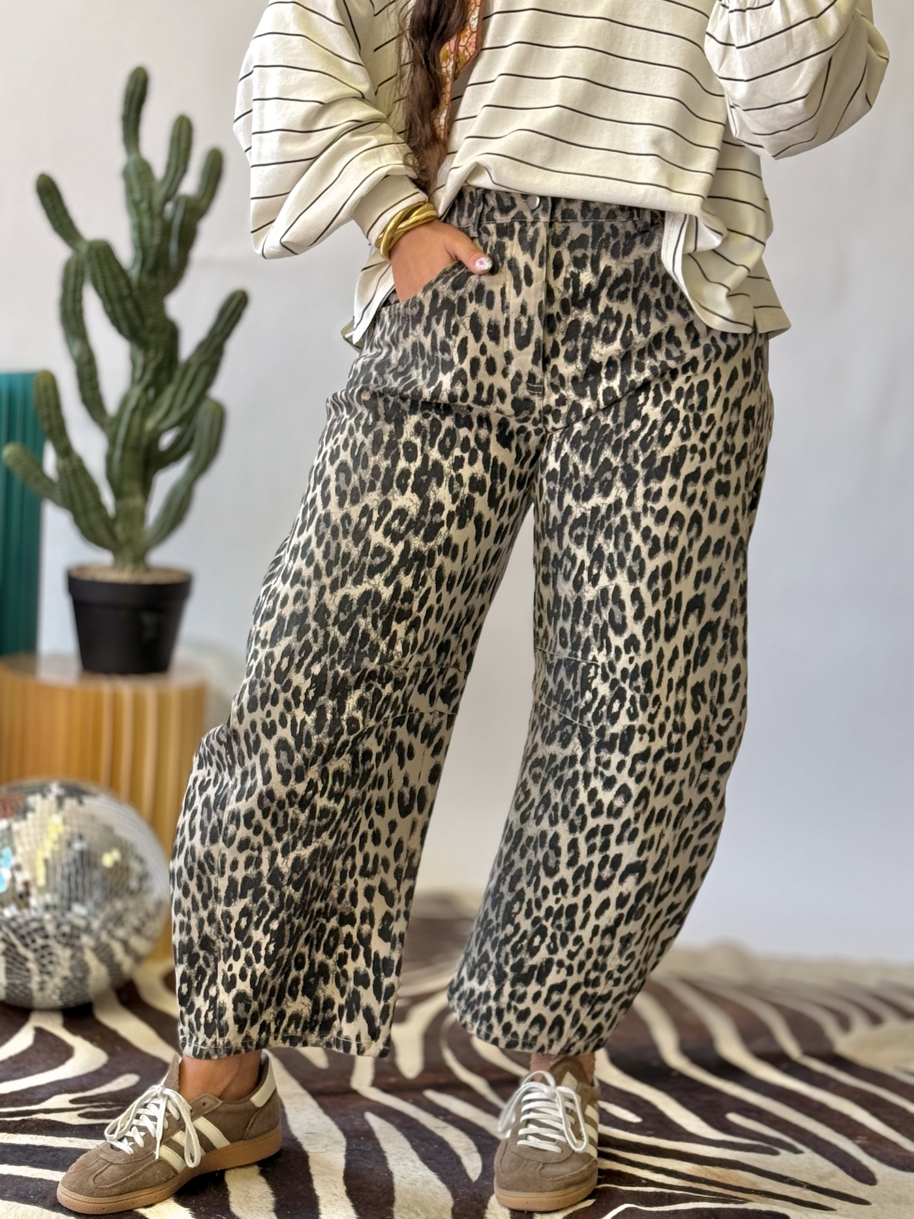 The Lala Leopard Barrel Jeans