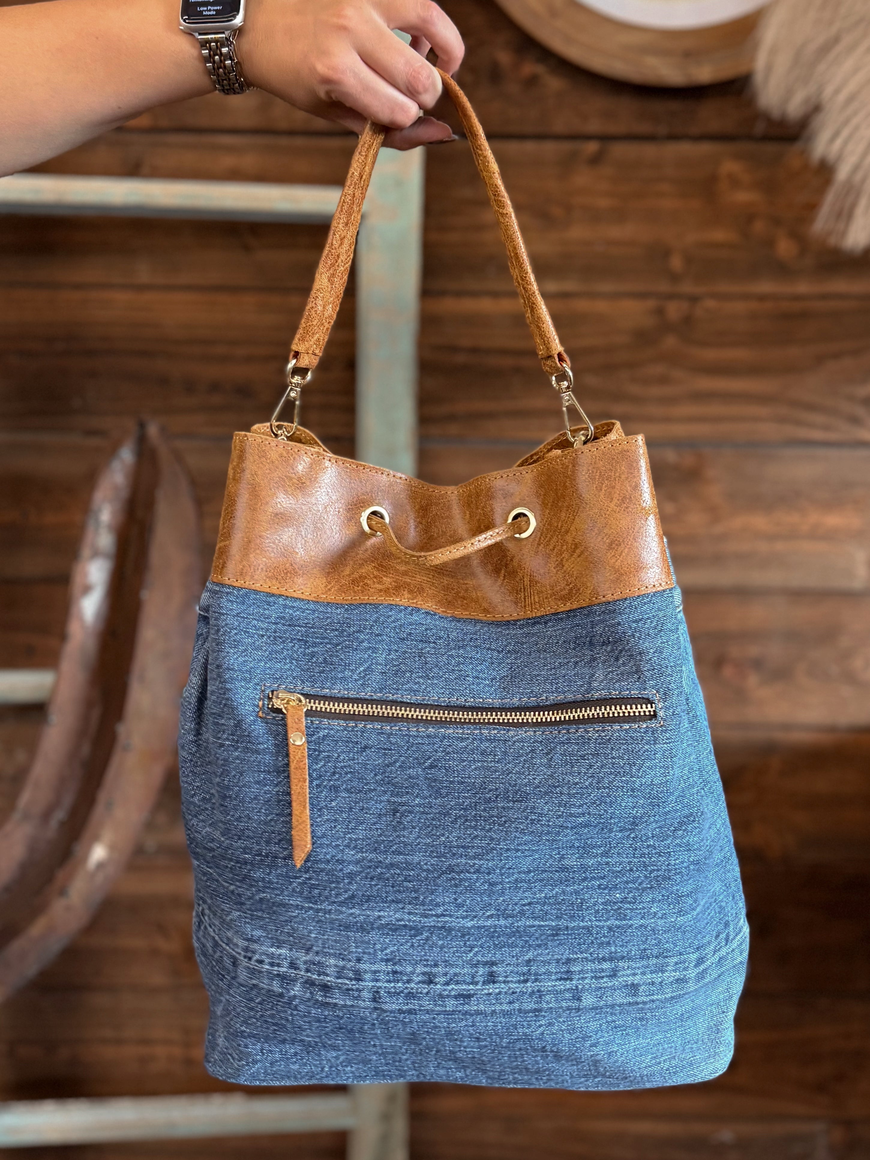 The Blue Jean Bandit Bucket Bag