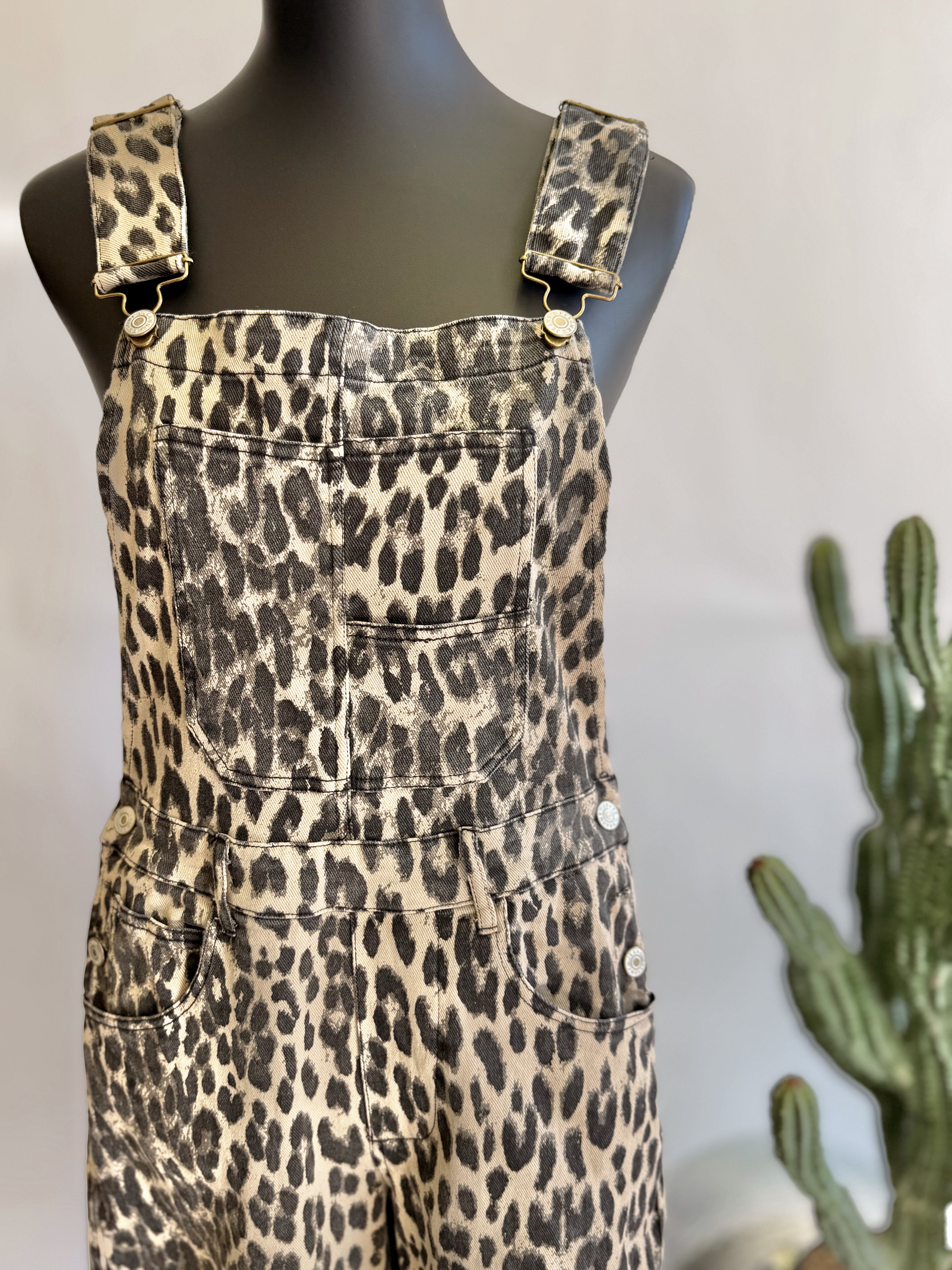 The Lala Leopard Barrel Overalls