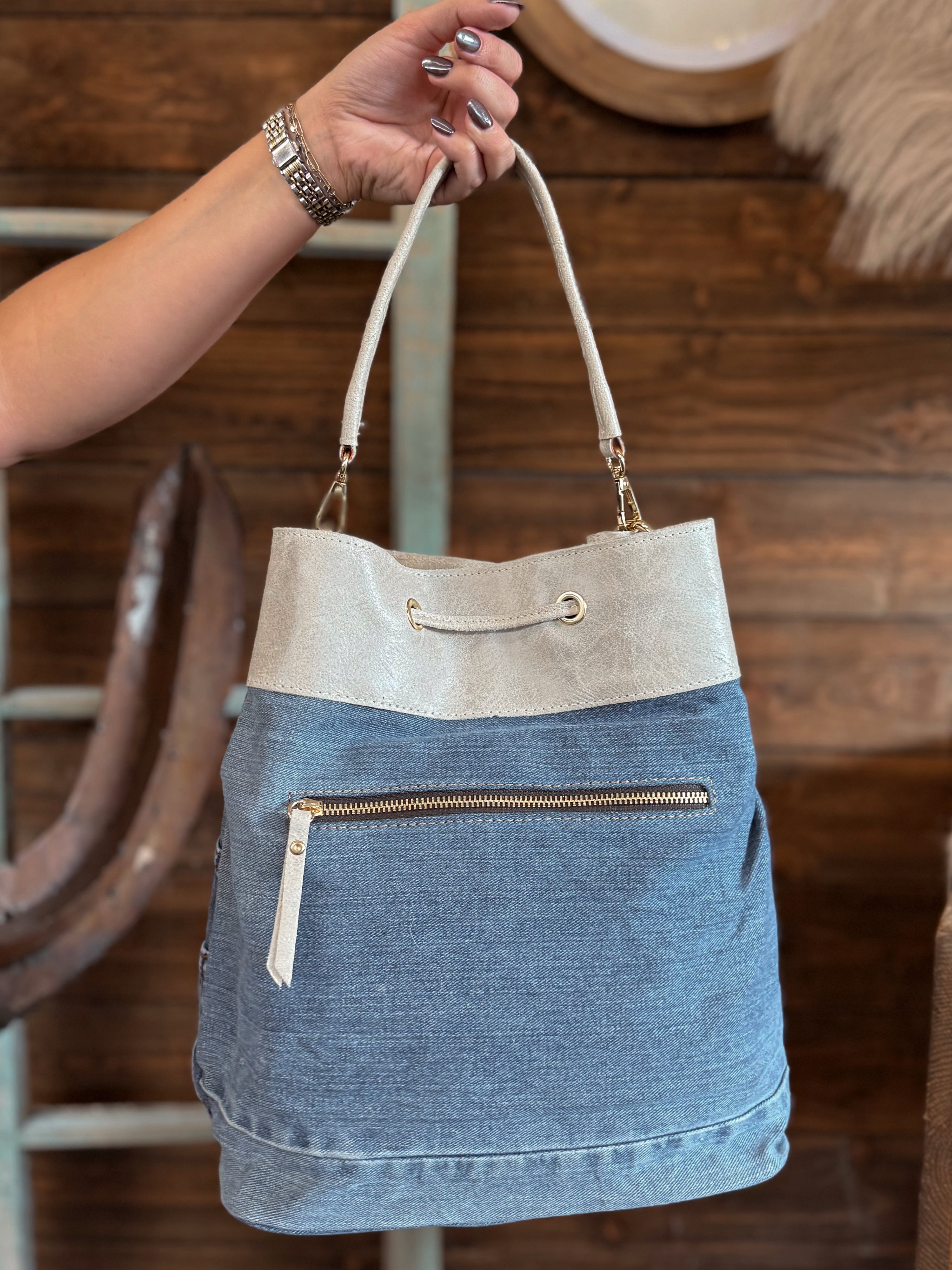 The Blue Jean Bandit Bucket Bag
