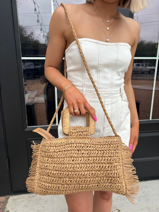 The Lucy Straw Fringe Bag