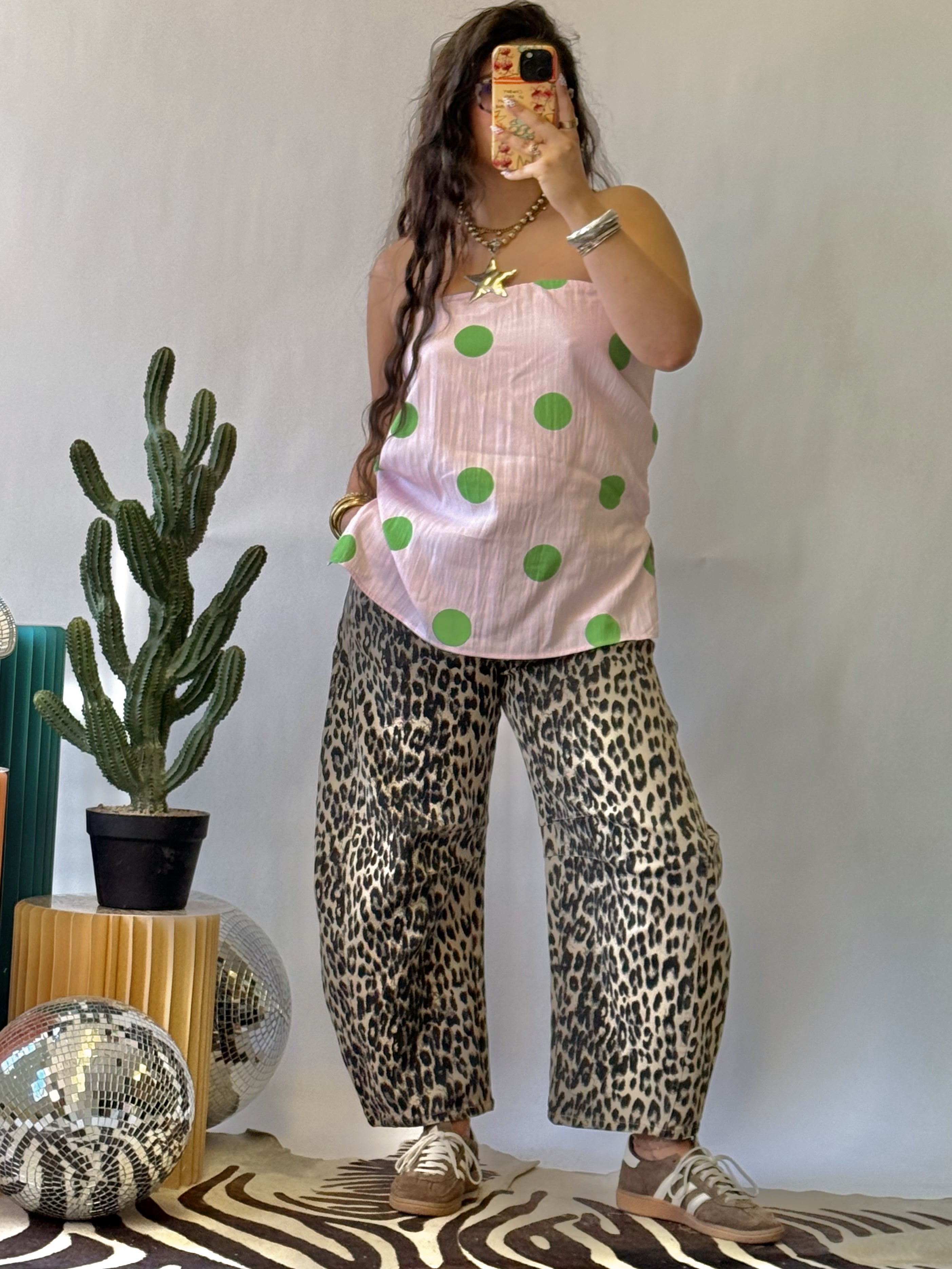 The Lala Leopard Barrel Jeans
