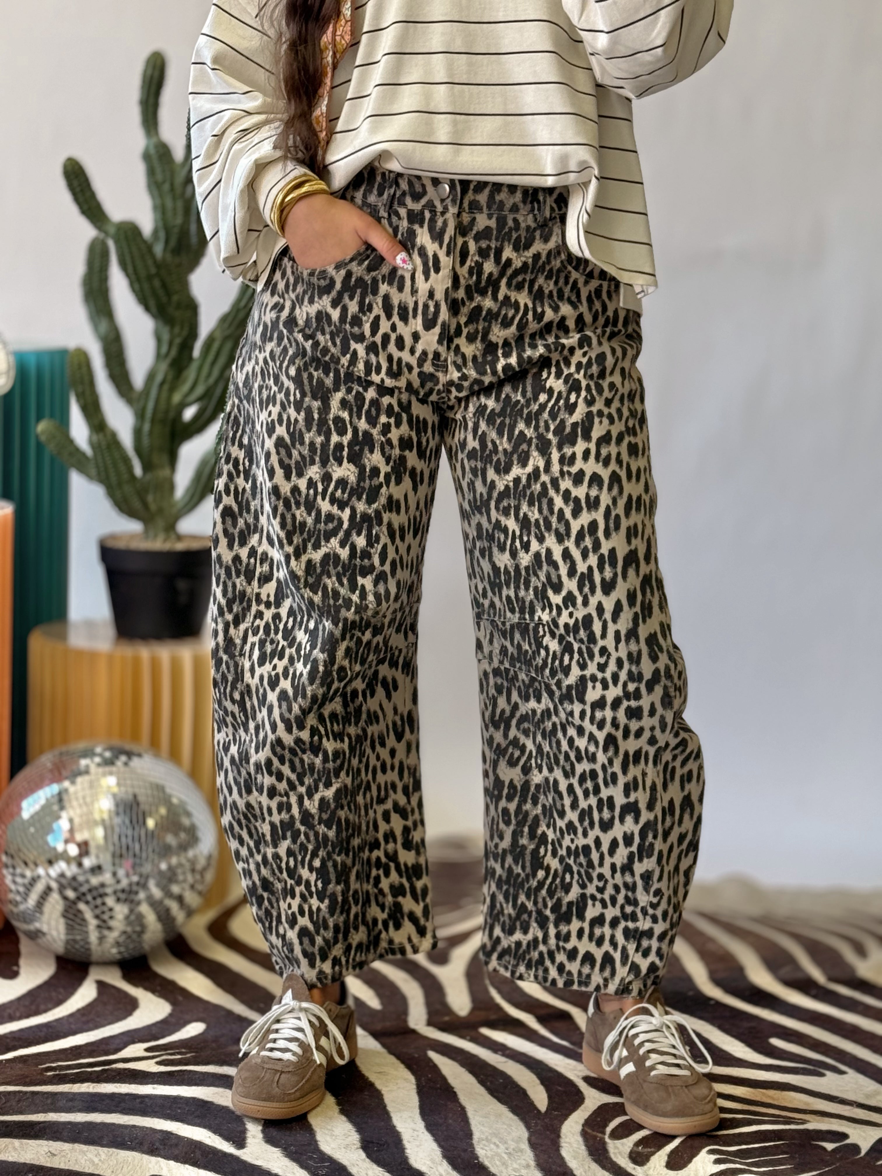 The Lala Leopard Barrel Jeans