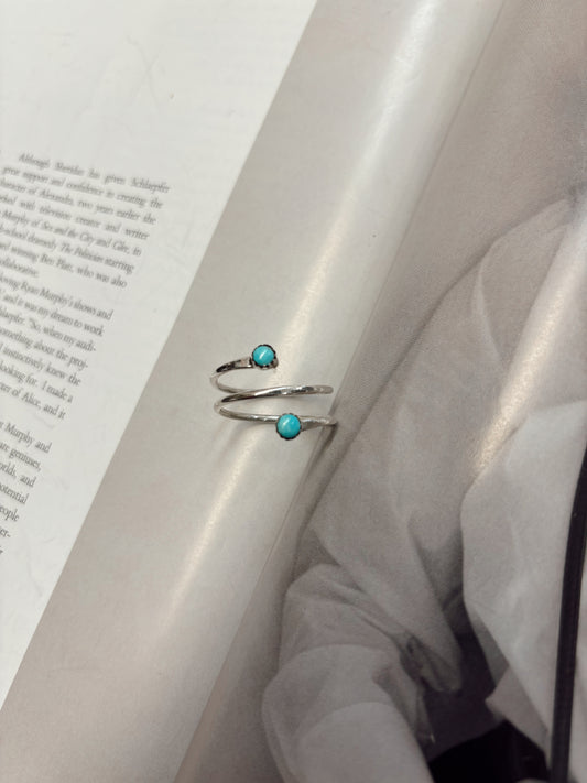 The 2 Stone Turquoise Sipral Ring - size 10