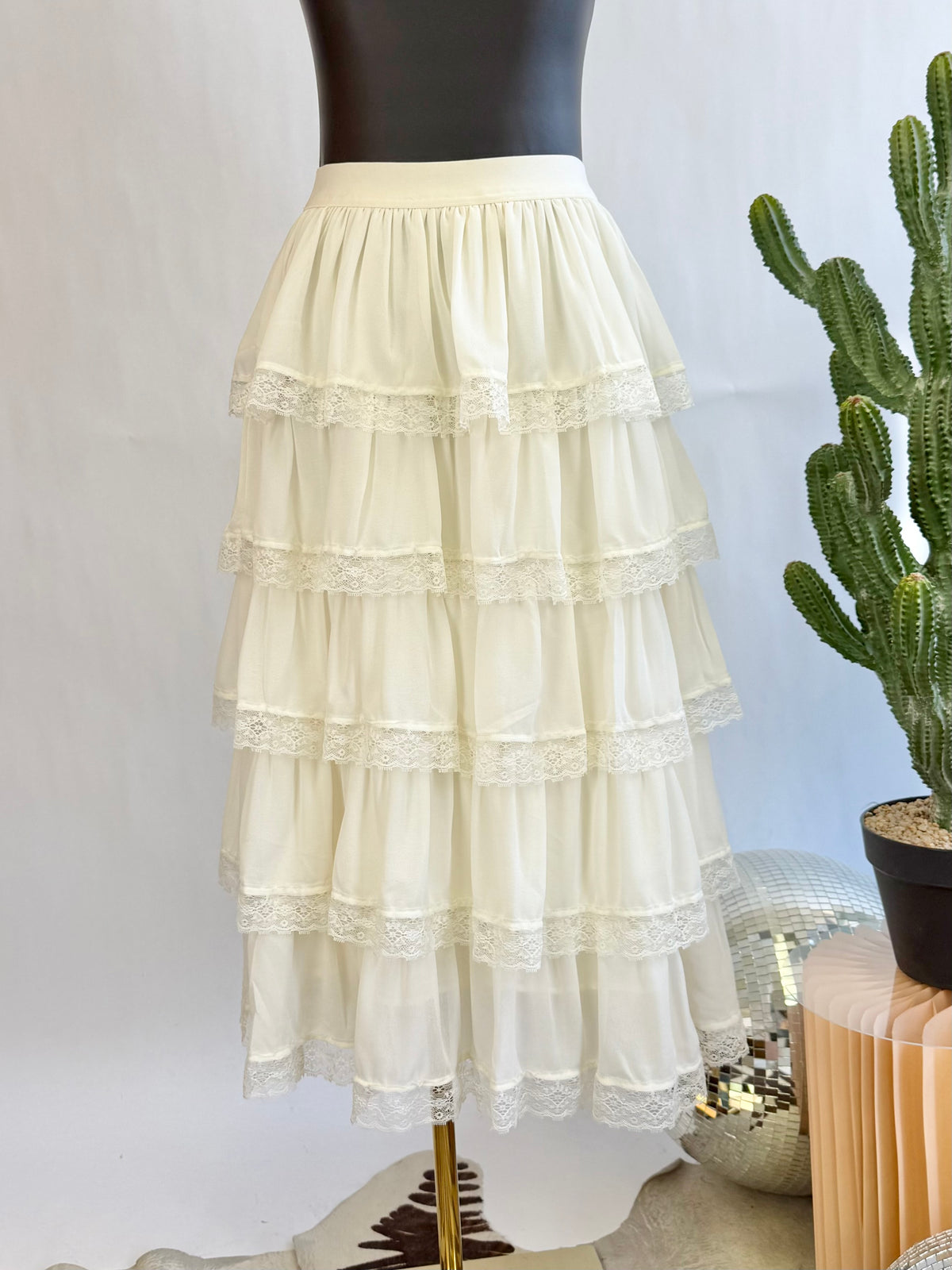 The White Romance Tiered Lace Skirt