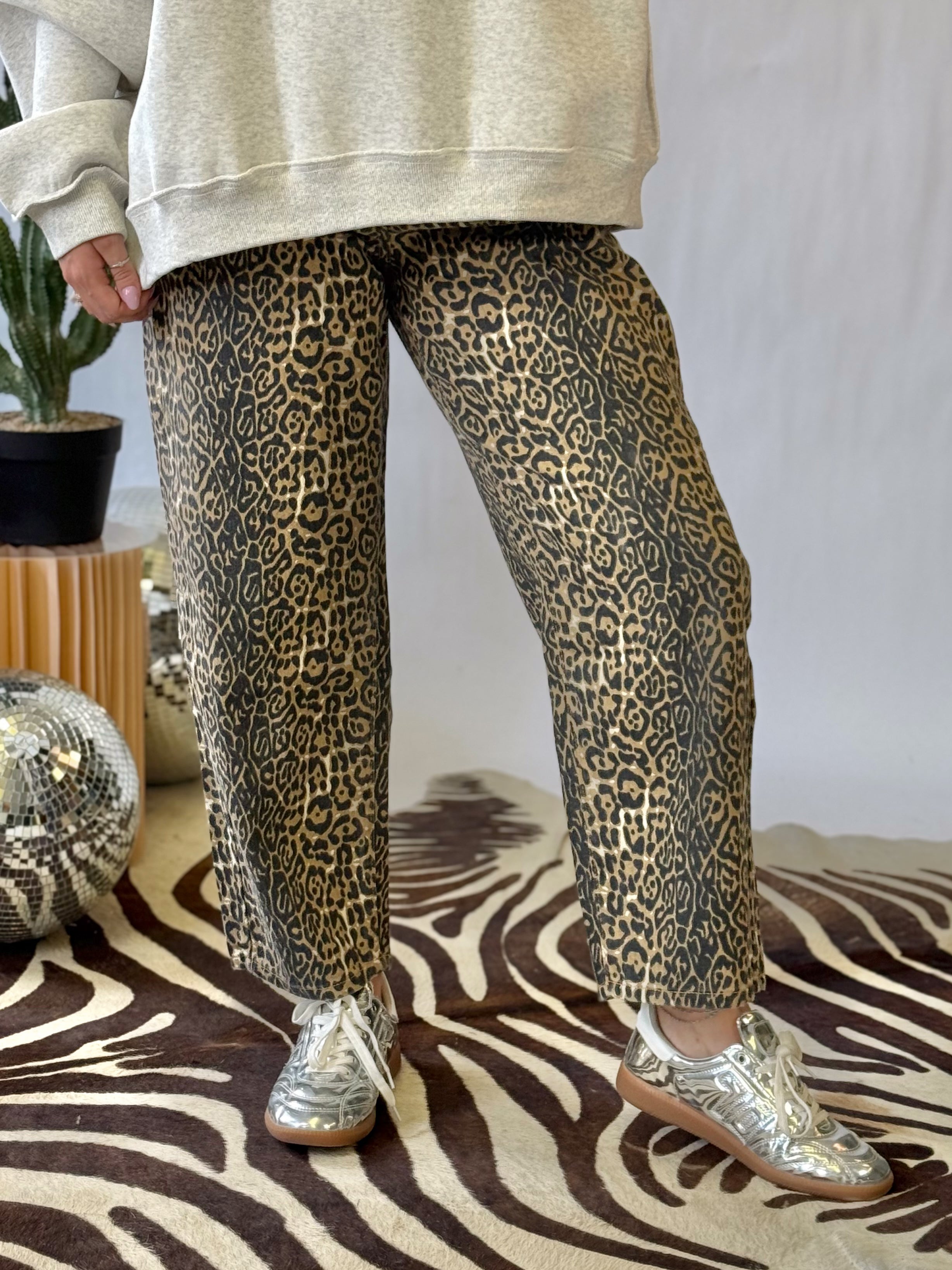 The Wild Side Leopard Barrel Jeans