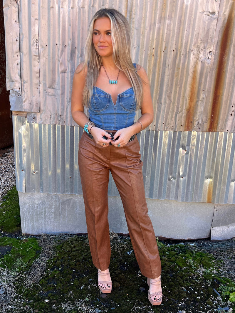 The Always Edgy Snake Print Leather Pants - Brown