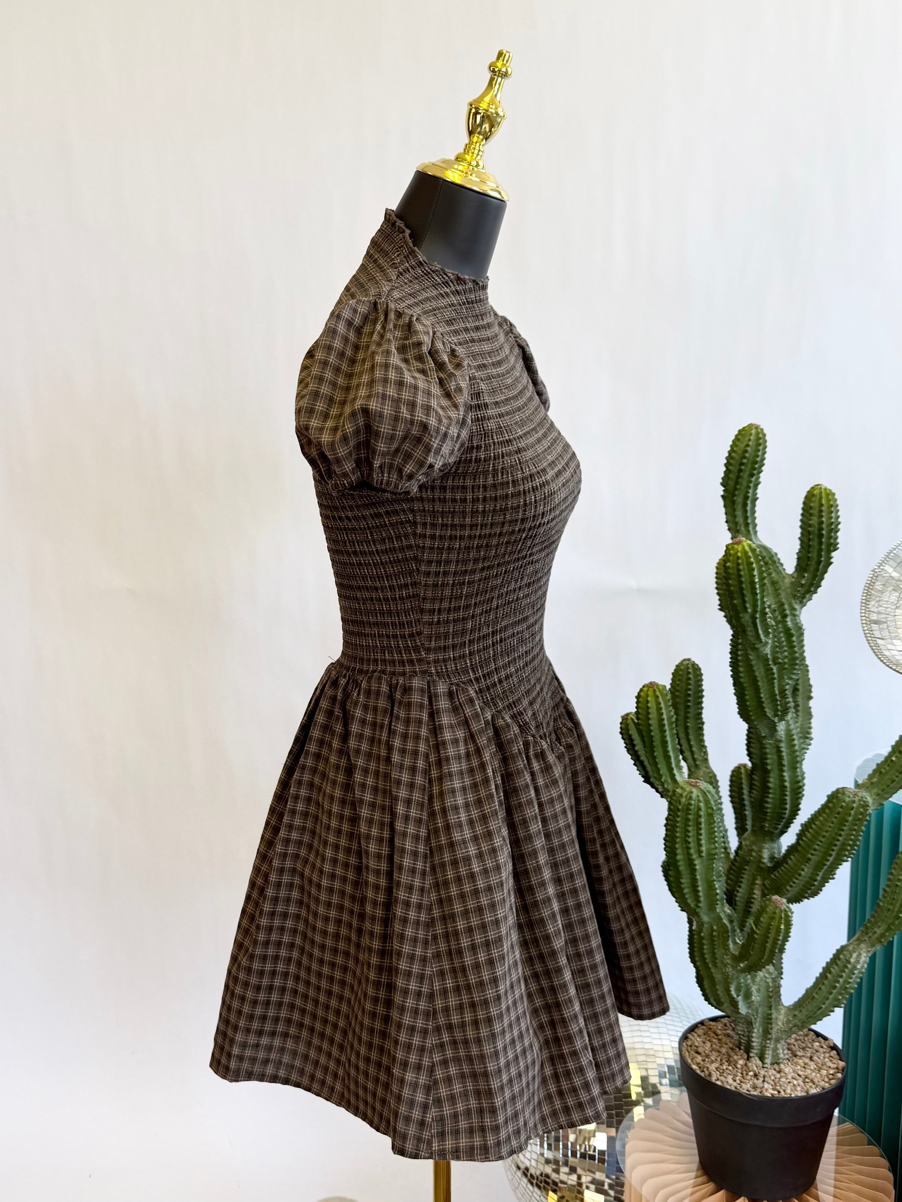 The Mocha Harvest Smocked Mini Dress