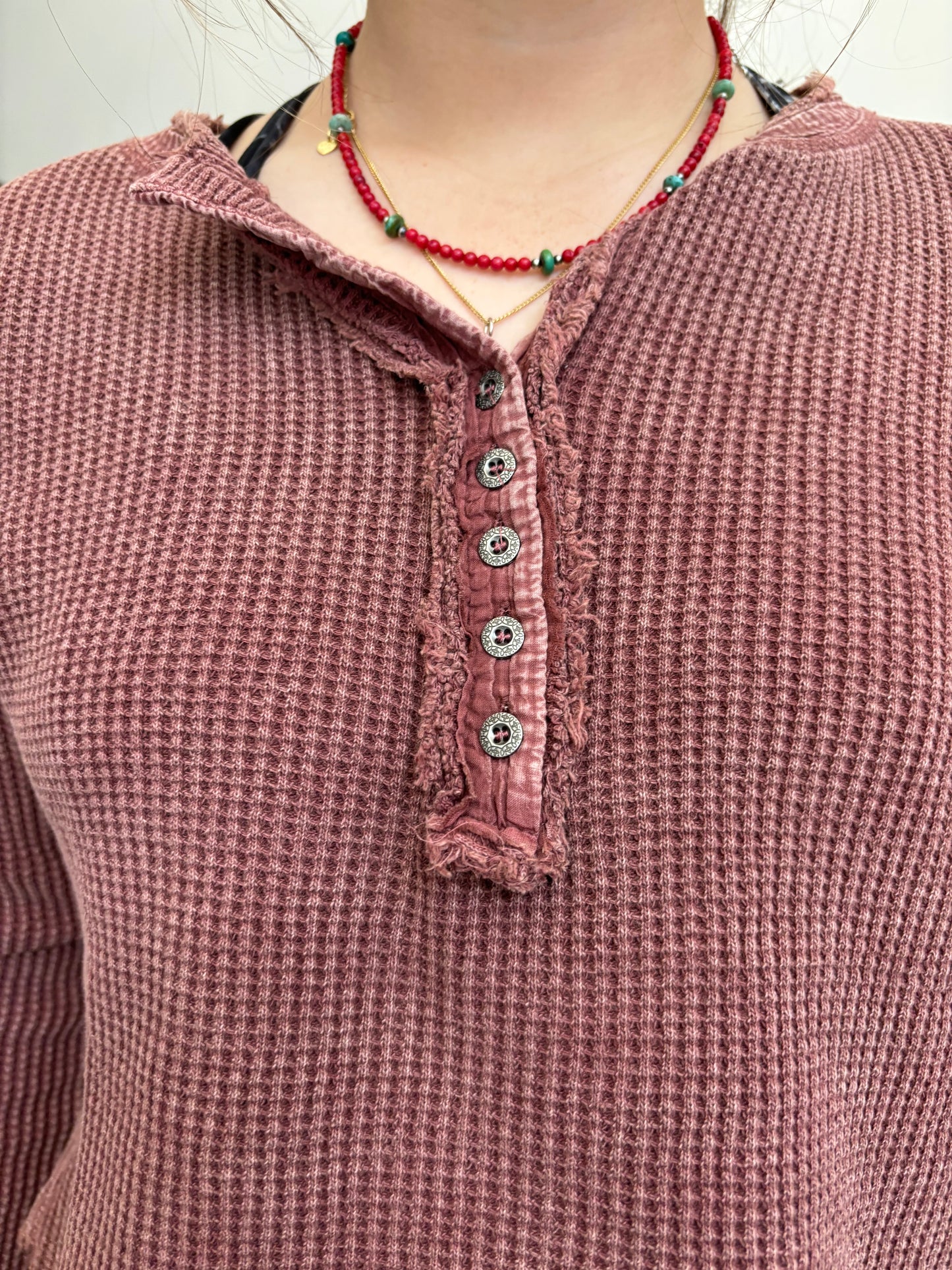 The Indie Waffle Knit Vintage Button Up
