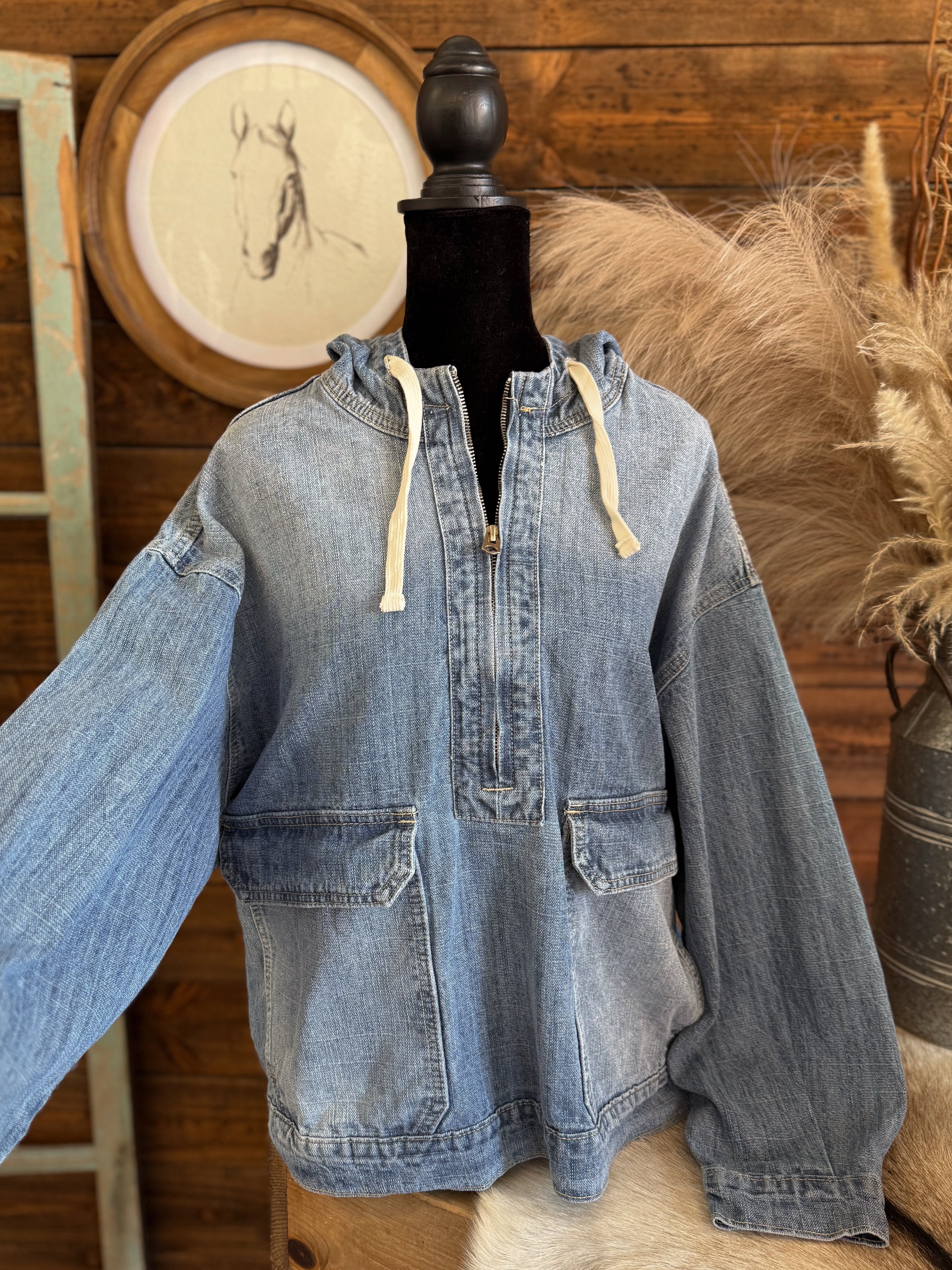 The Devan Denim Quarter Zip Jacket