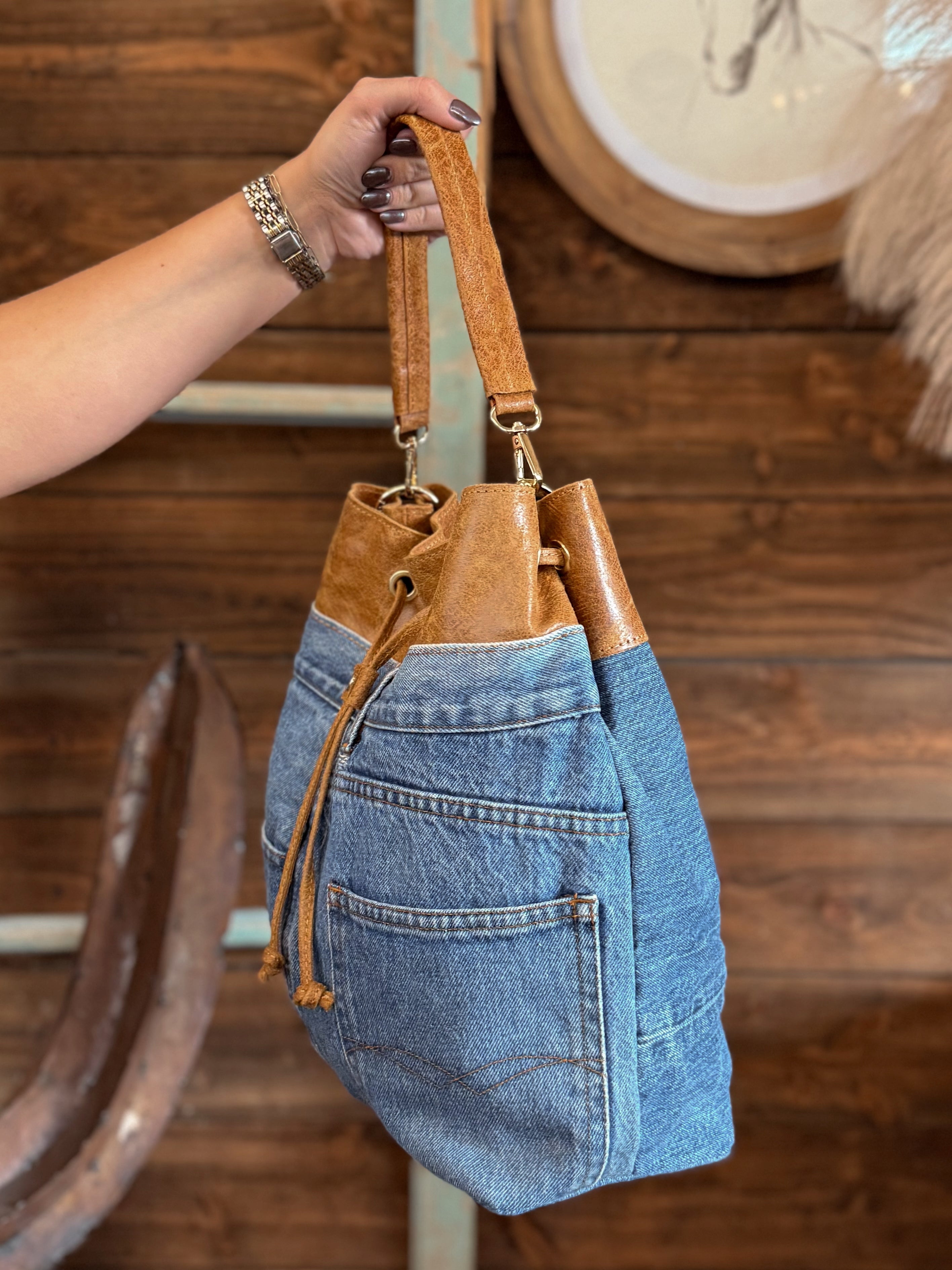 The Blue Jean Bandit Bucket Bag