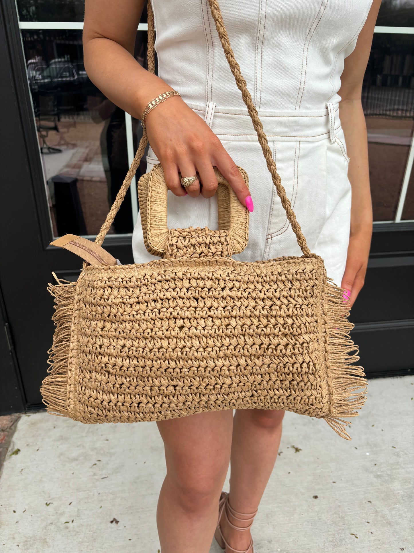 The Lucy Straw Fringe Bag