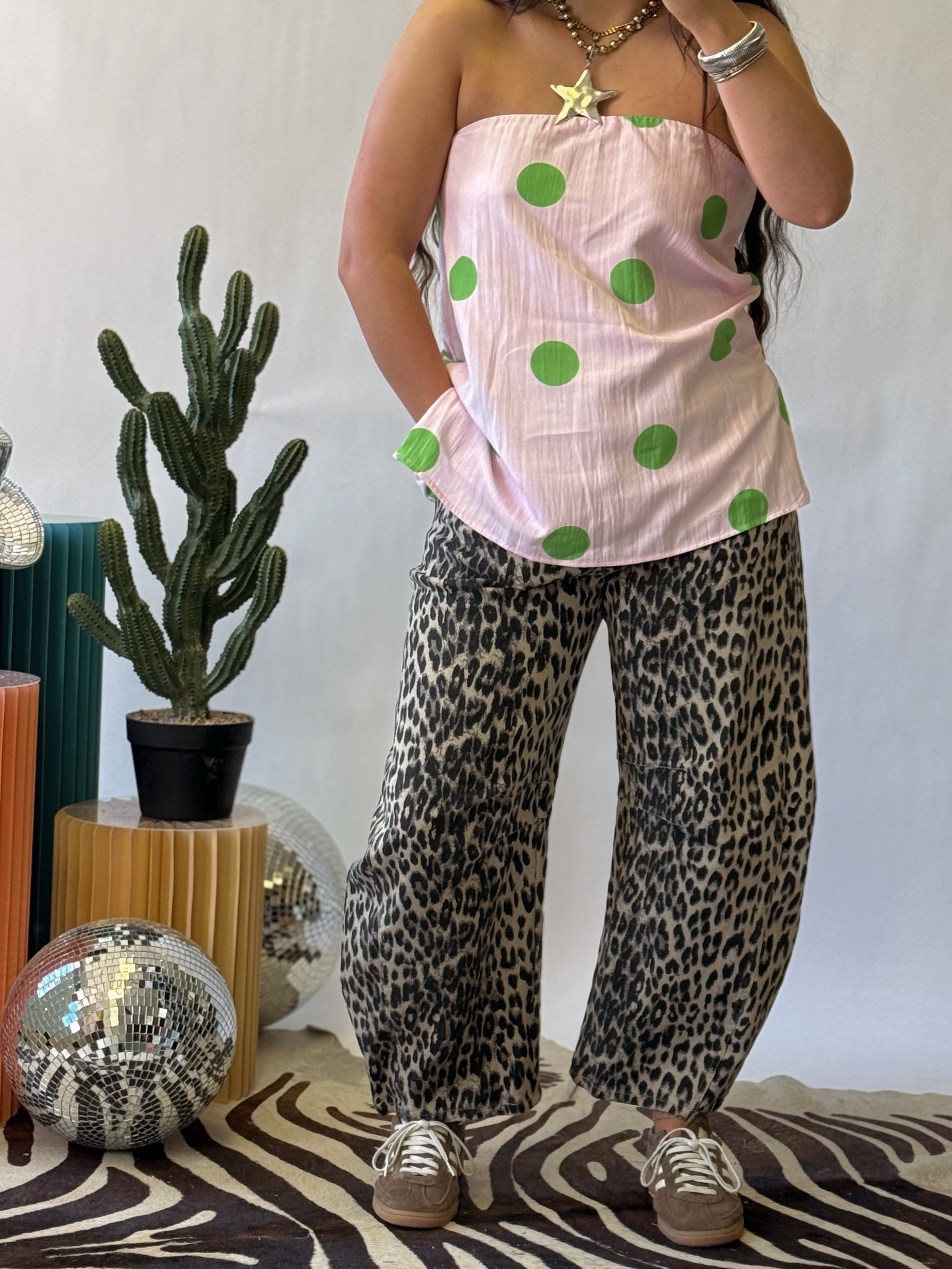 The Lala Leopard Barrel Jeans