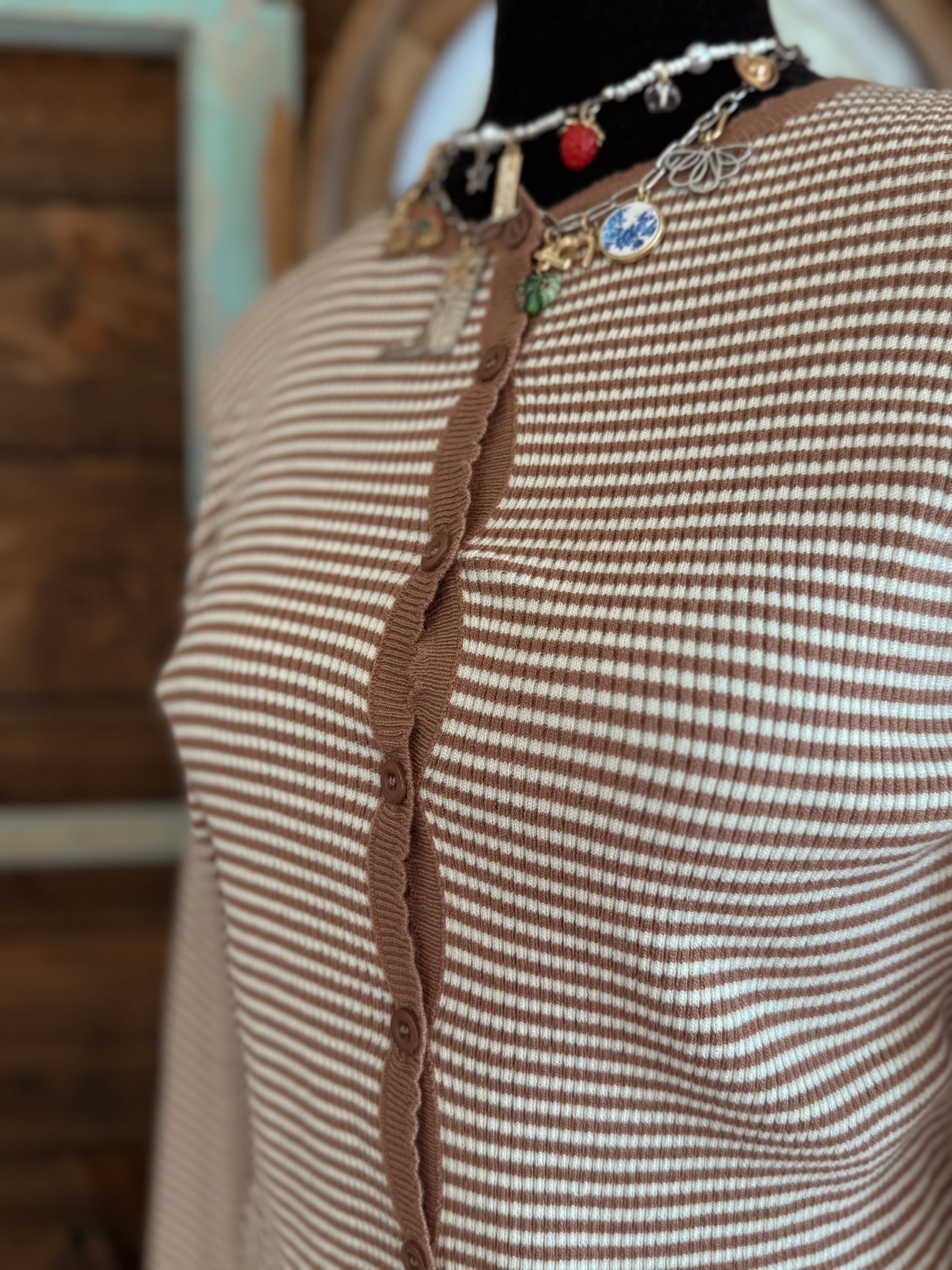 The Indigo Striped Button Top