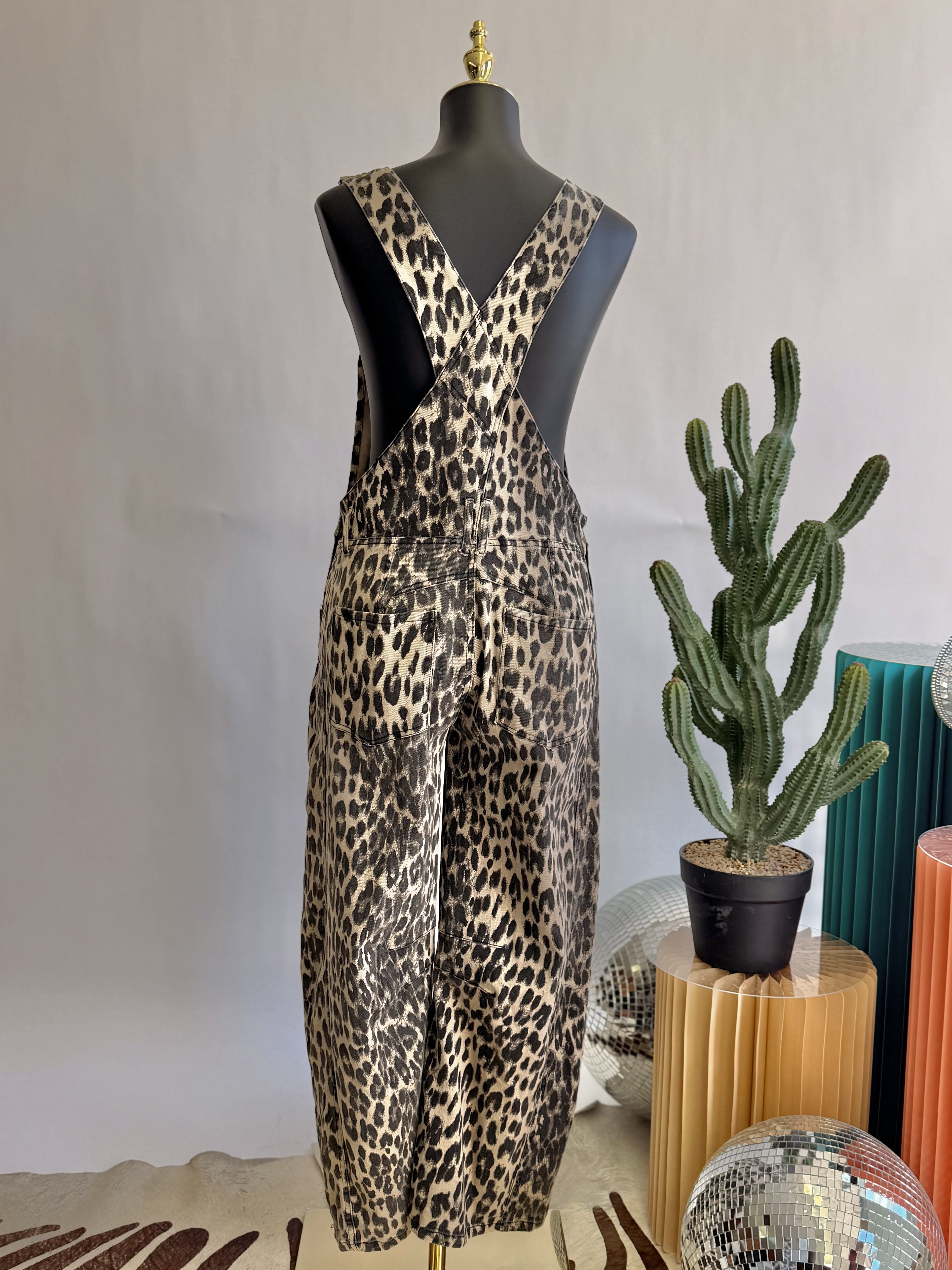 The Lala Leopard Barrel Overalls