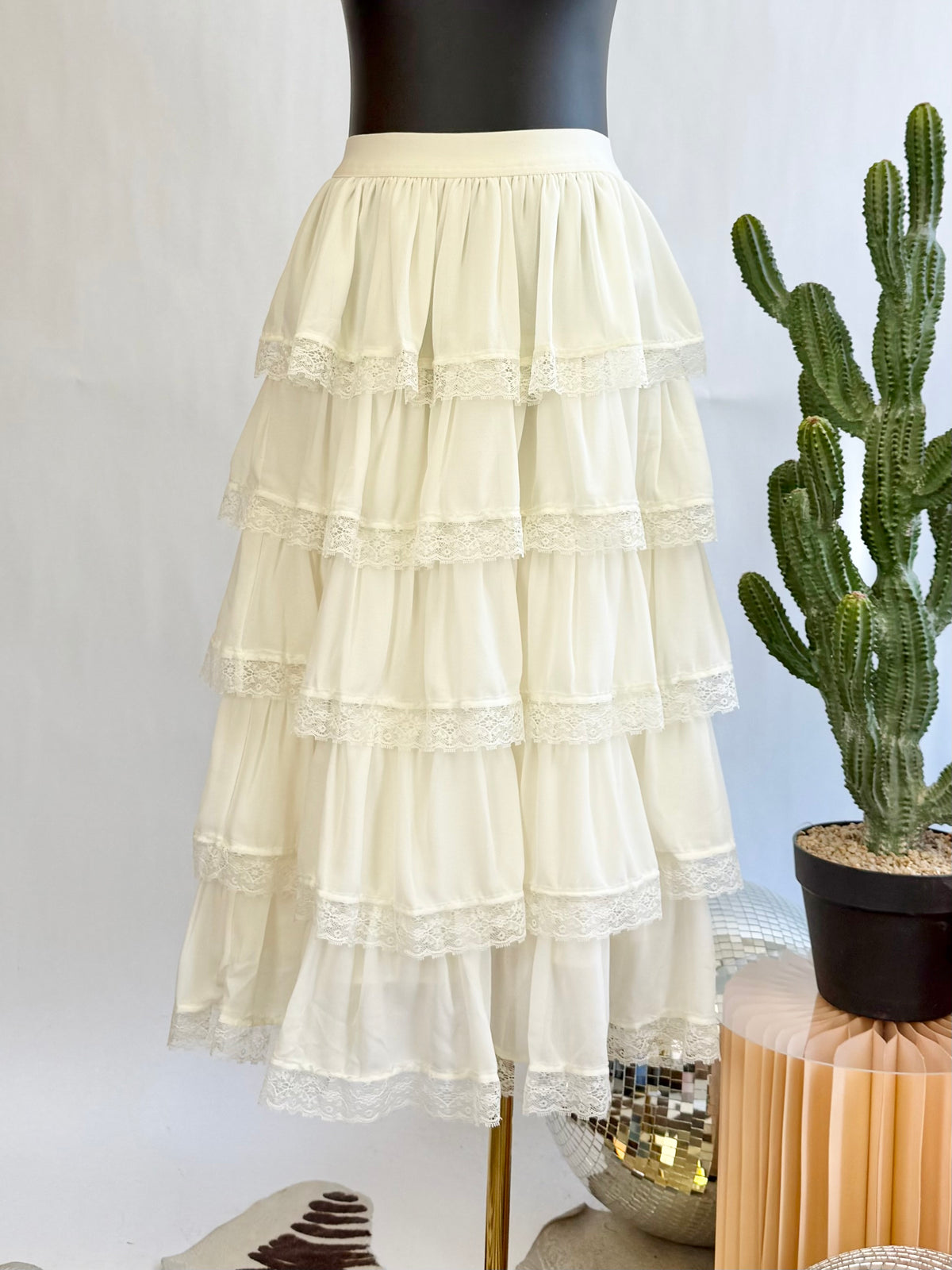 The White Romance Tiered Lace Skirt