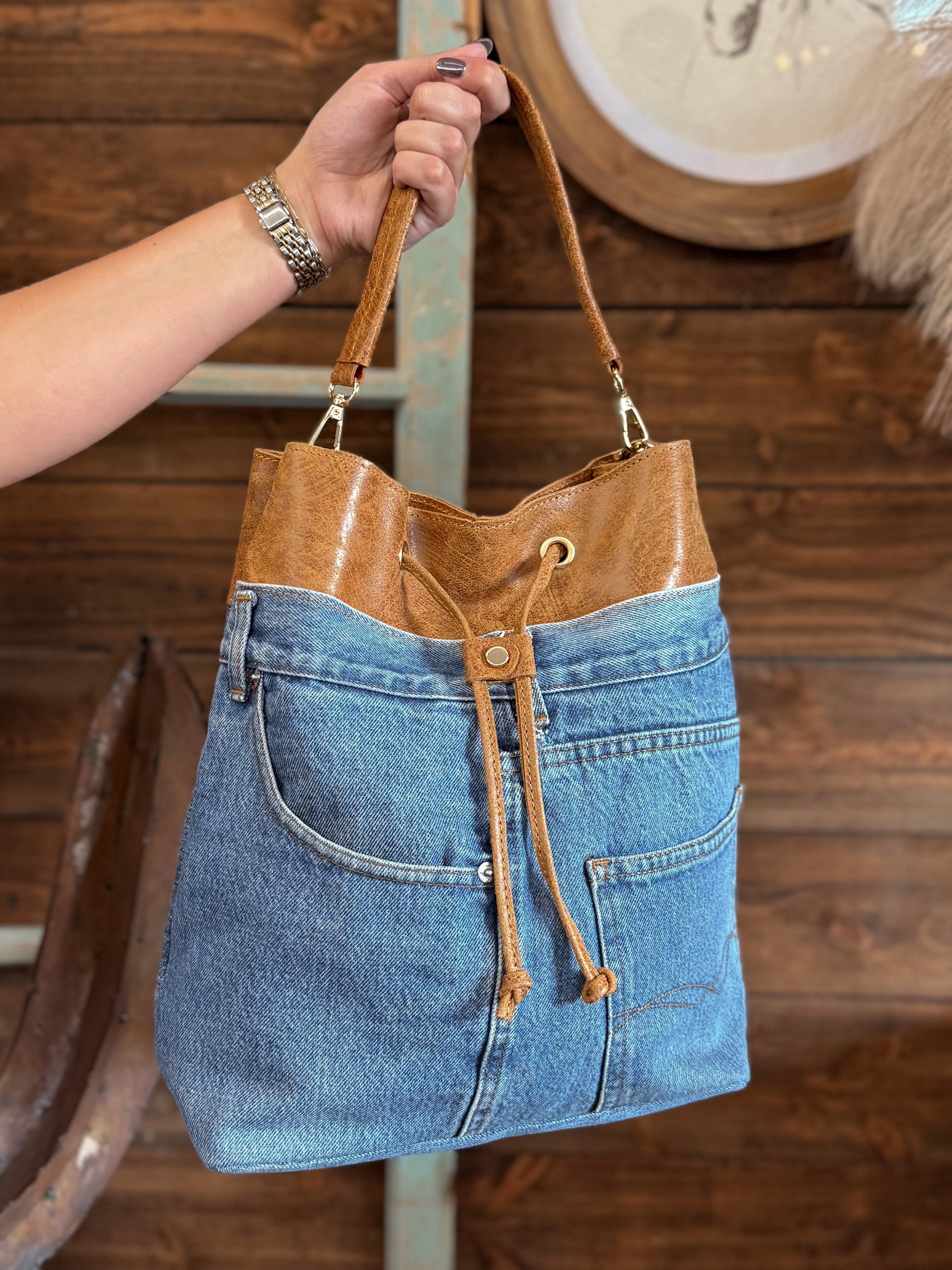 The Blue Jean Bandit Bucket Bag