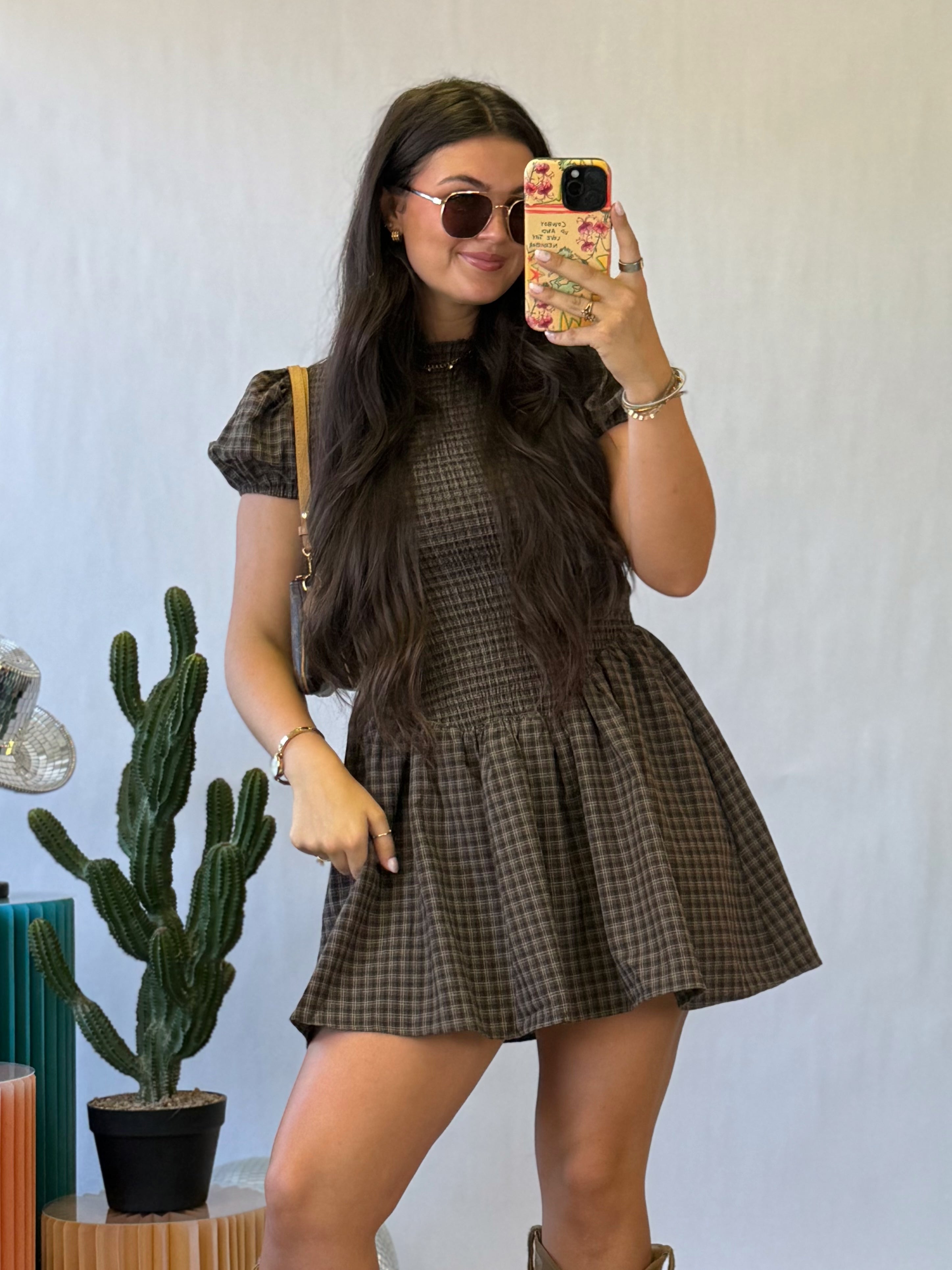 The Mocha Harvest Smocked Mini Dress
