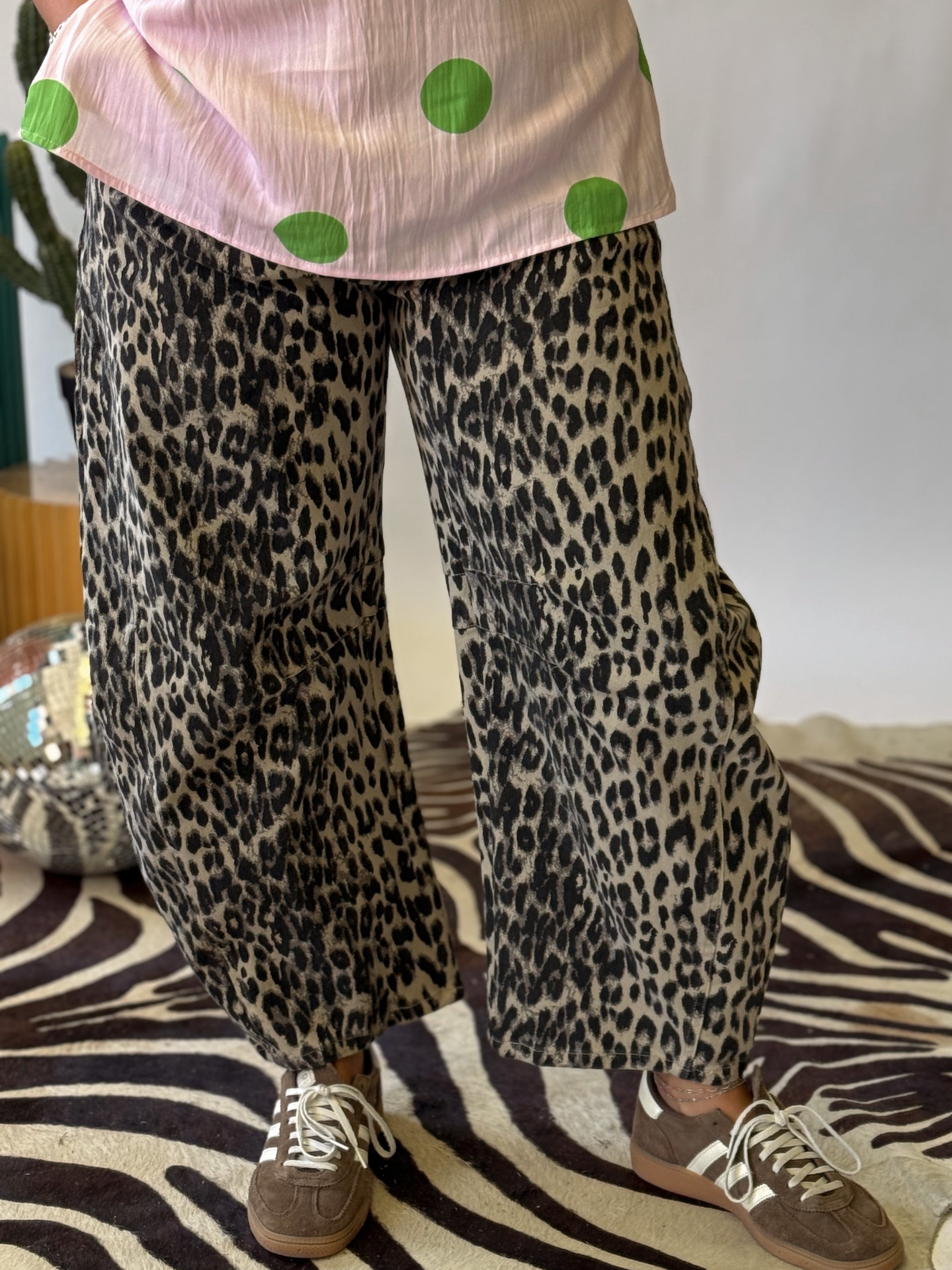 The Lala Leopard Barrel Jeans