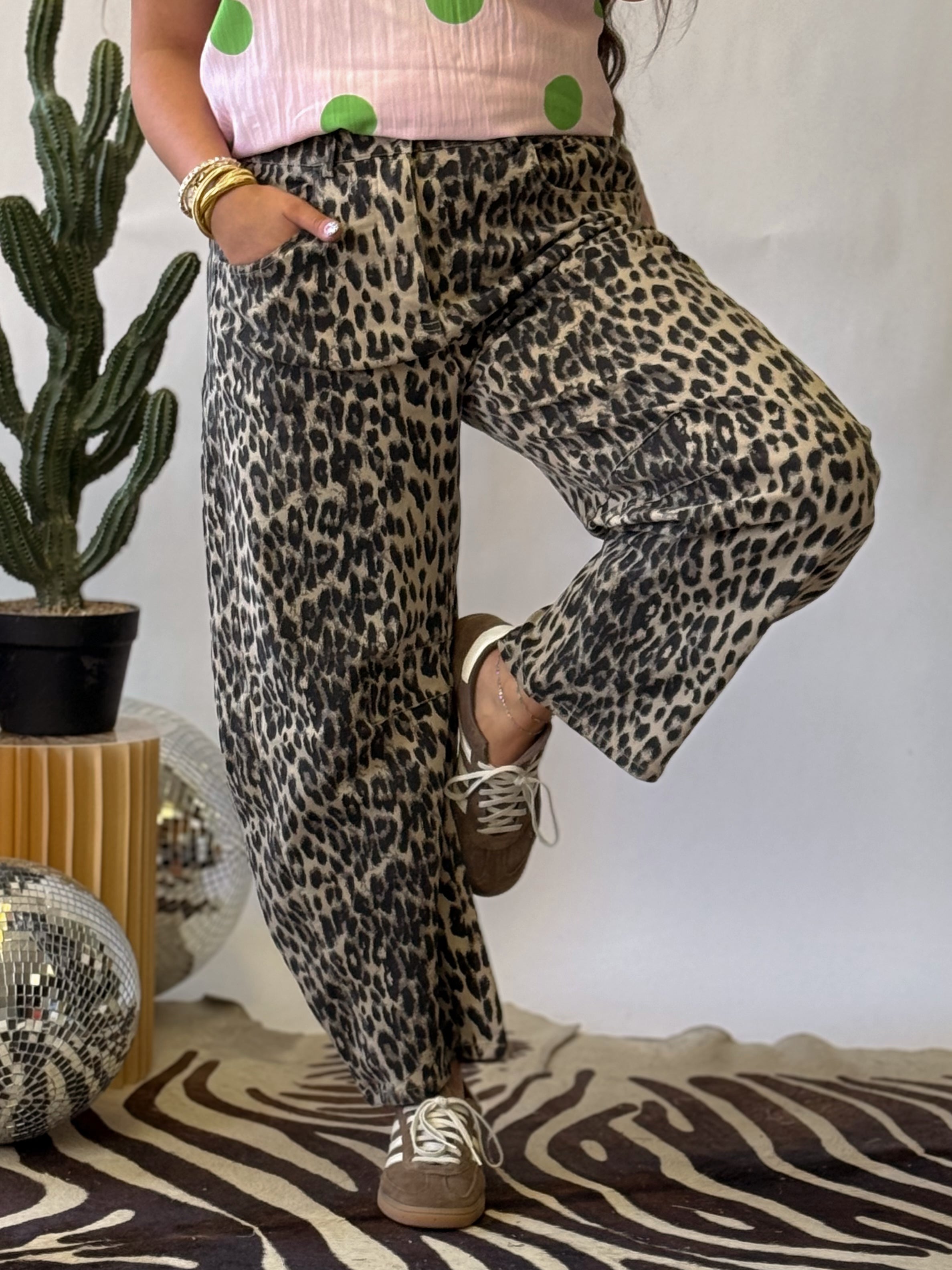 The Lala Leopard Barrel Jeans